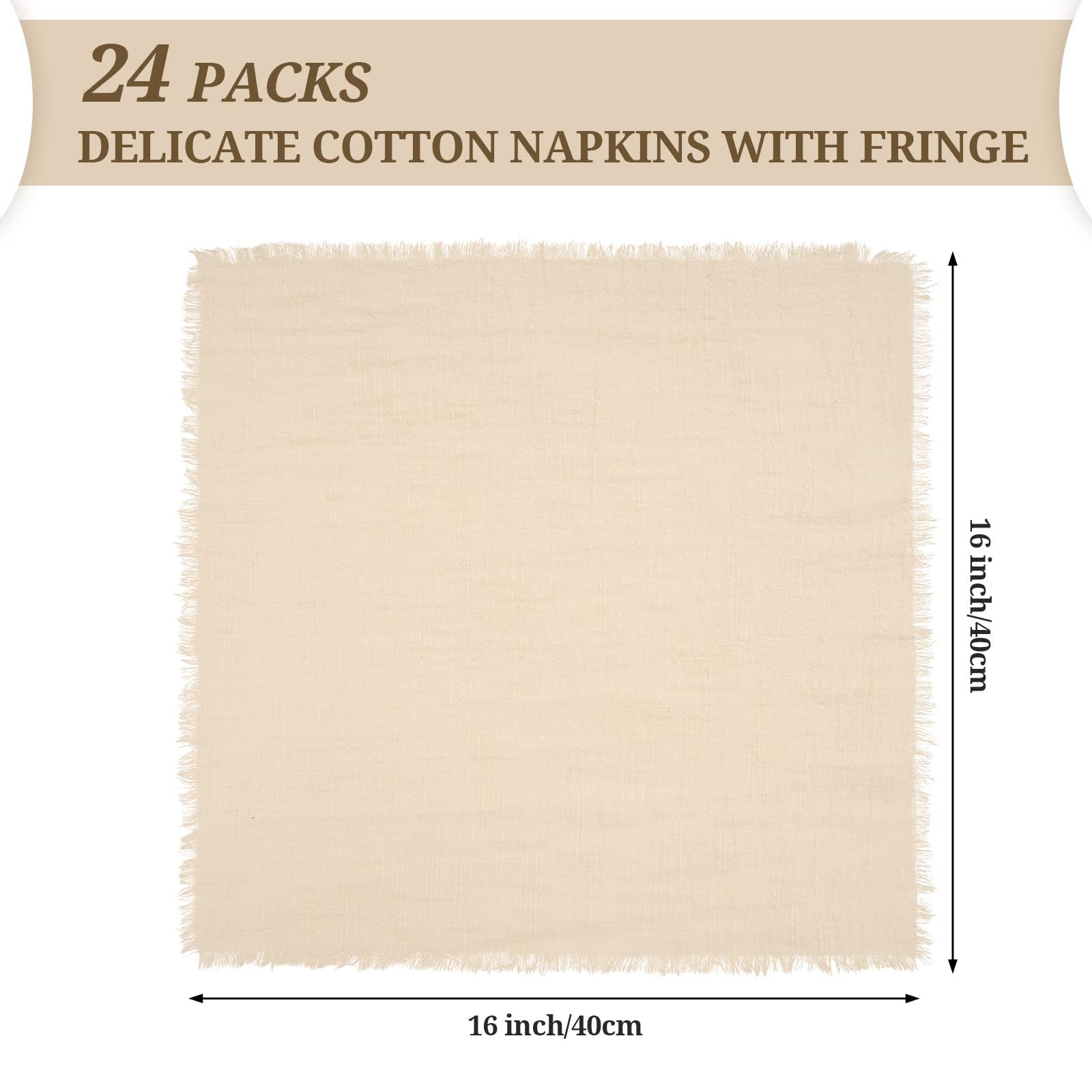Handmade Cloth Napkins With Fringe Beige, 16X16 Inches Cotton Napkins With Fringe Set Of 24,Delicate Rustic Dinner Napkins Bulk