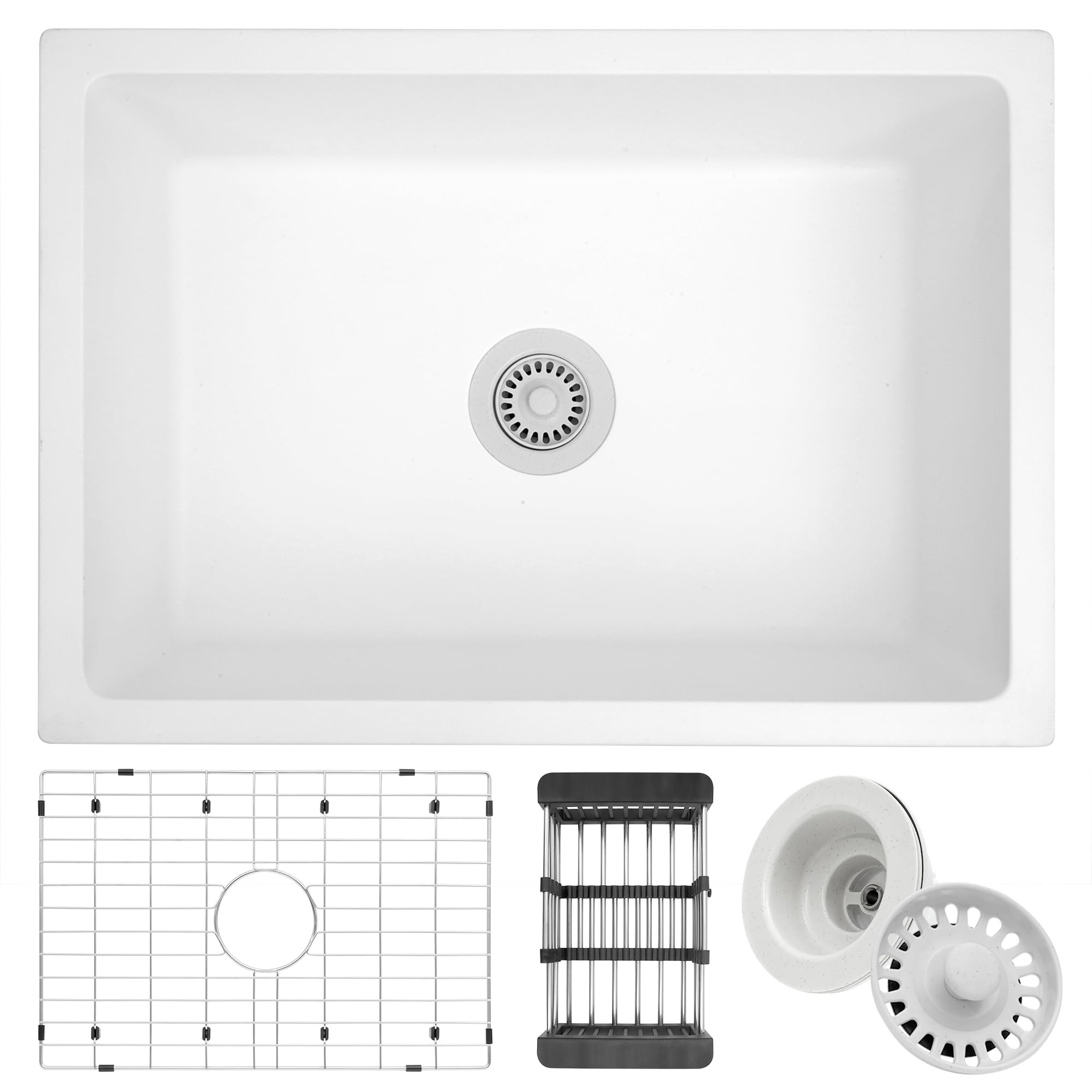 Monsinta Undermount Kitchen Sink, 27 Inch White Granite Composite Sink, Kitchen Sink, Small Kitchen Sink With Accessories, Grani