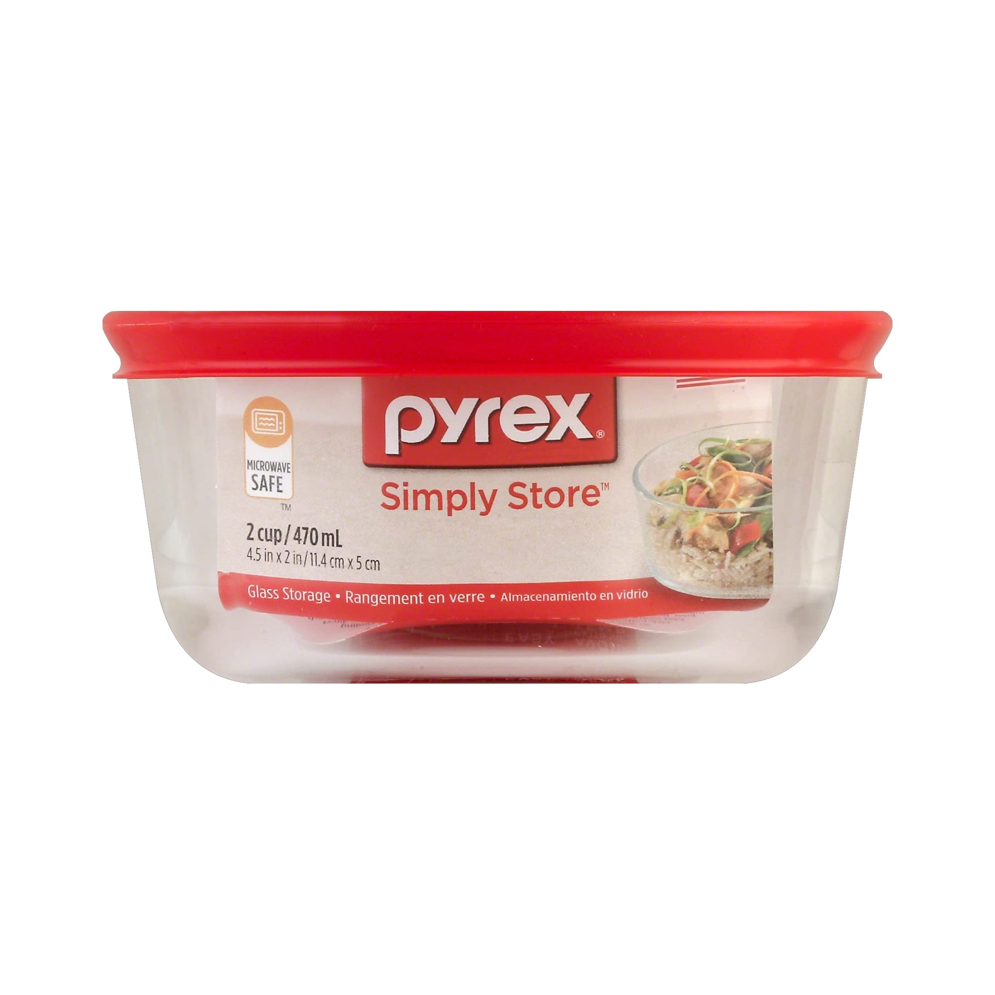 Pyrex Simply Store 2-Cup Single Glass Food Storage Container With Lid, Non-Pourous Round Meal Prep Container, Bpa-Free , Dishwas
