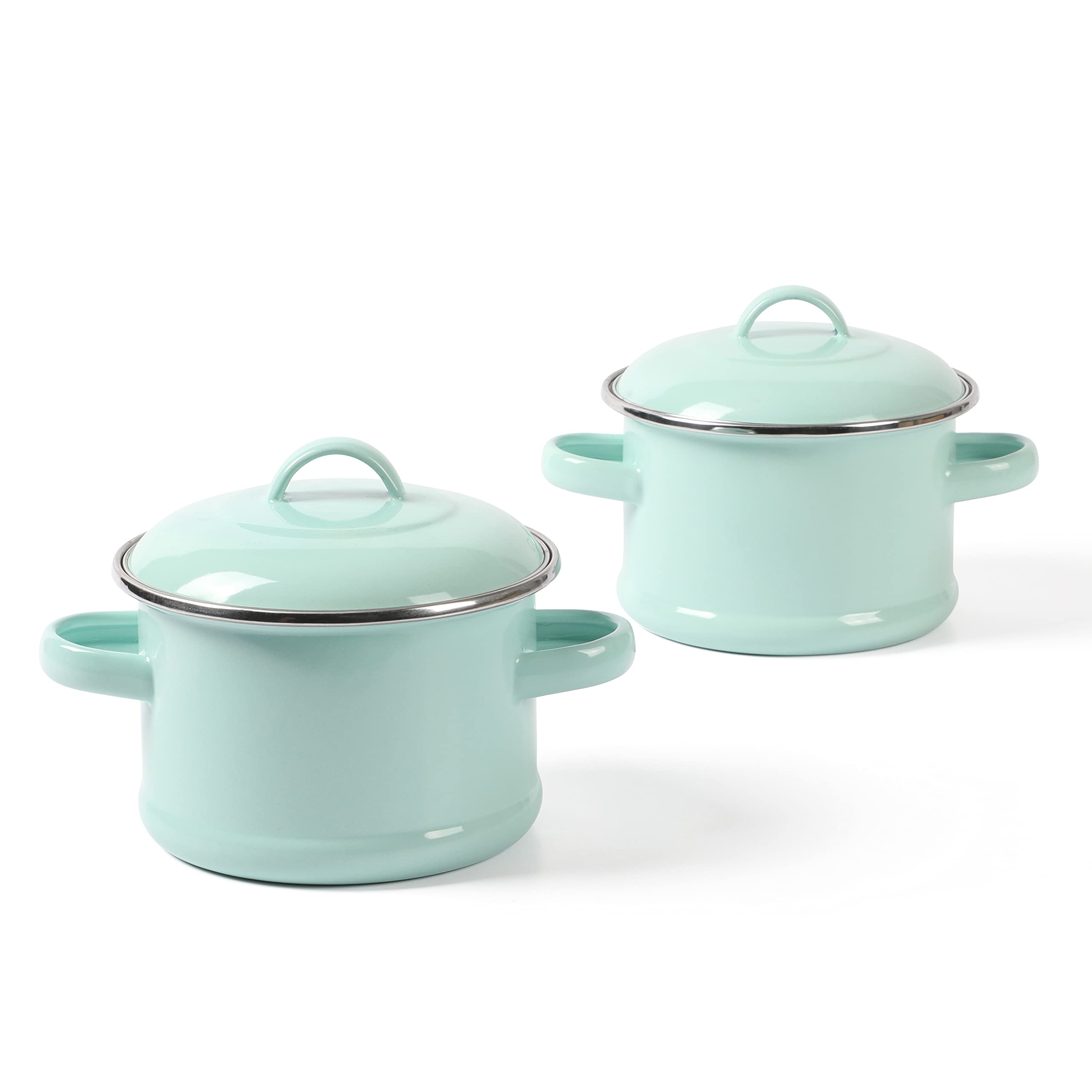 Martha Stewart Thayer 2-Pack 5.5'' Enamel On Steel Mini Scratch Resistant Dutch Oven W/Lid - Martha Blue