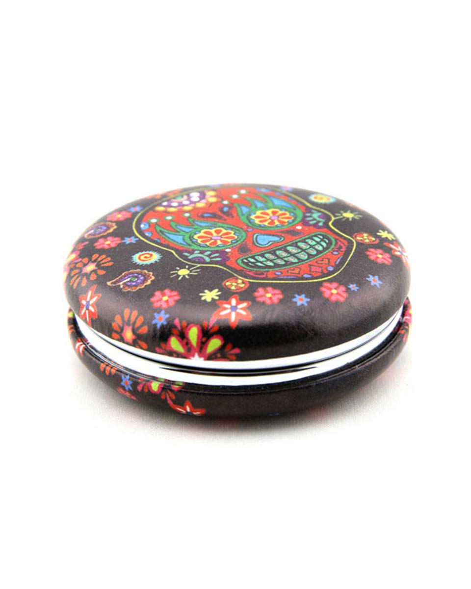 Puka Creations Sugar Skull Compact Mirror Make Up Mirror for Women Skull Gifts (Red Skull)