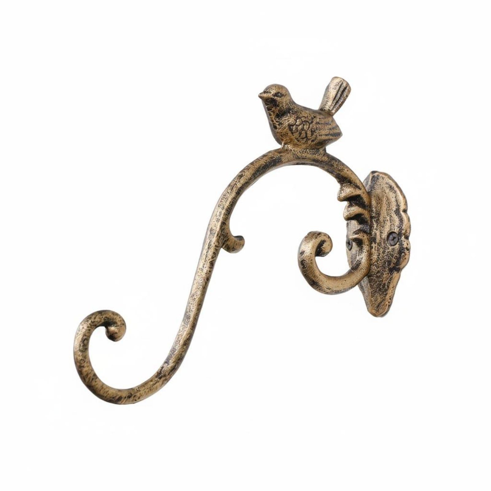Ecomistiq Retro Design Cast Iron Bird Hook Shabby Chic Vintage Wall Hanger Heavy Duty For Garden, Entryway, Patio, Antique Gold 