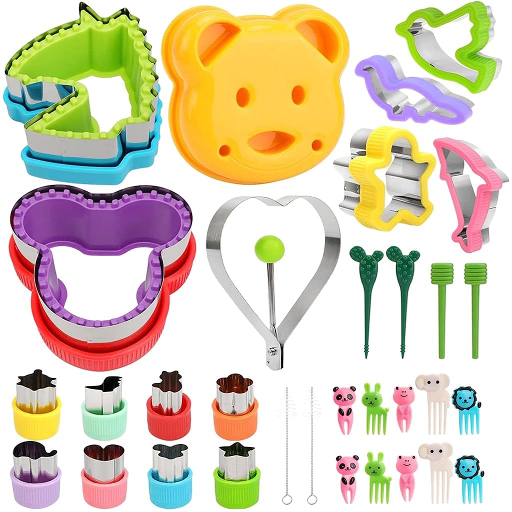 Wirkqeez Stainless Steel Cookie & Sandwich Cutter Set of 32Piece  Fun Bento Lunch Box Accessories for Kids  Includes Animal V