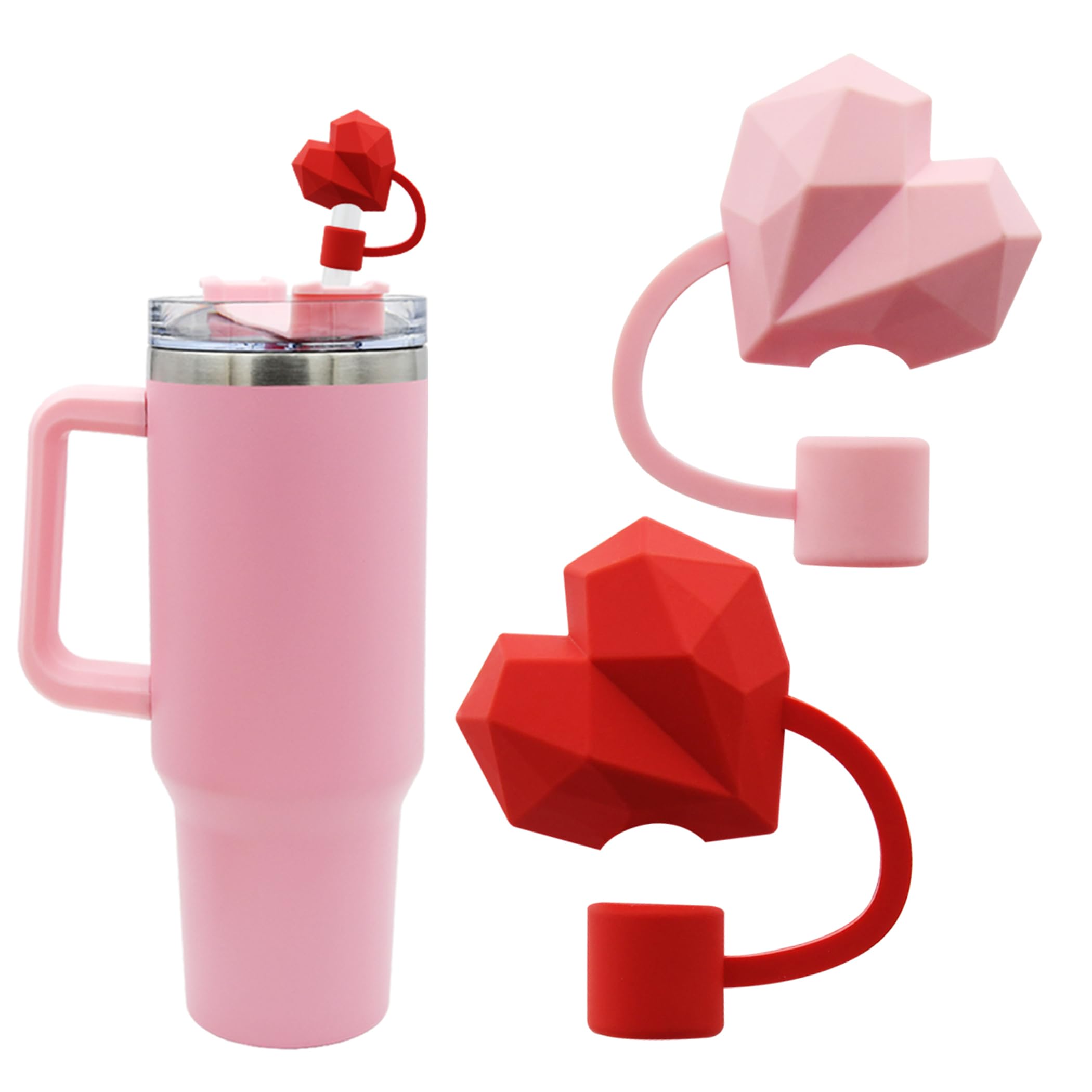 Meitesti Straw Cover Cap For Stanley Cup, Heart-Shaped Straw Topper Compatible With 30&40 Oz Tumbler With Handle,10Mm 0.4In Stra