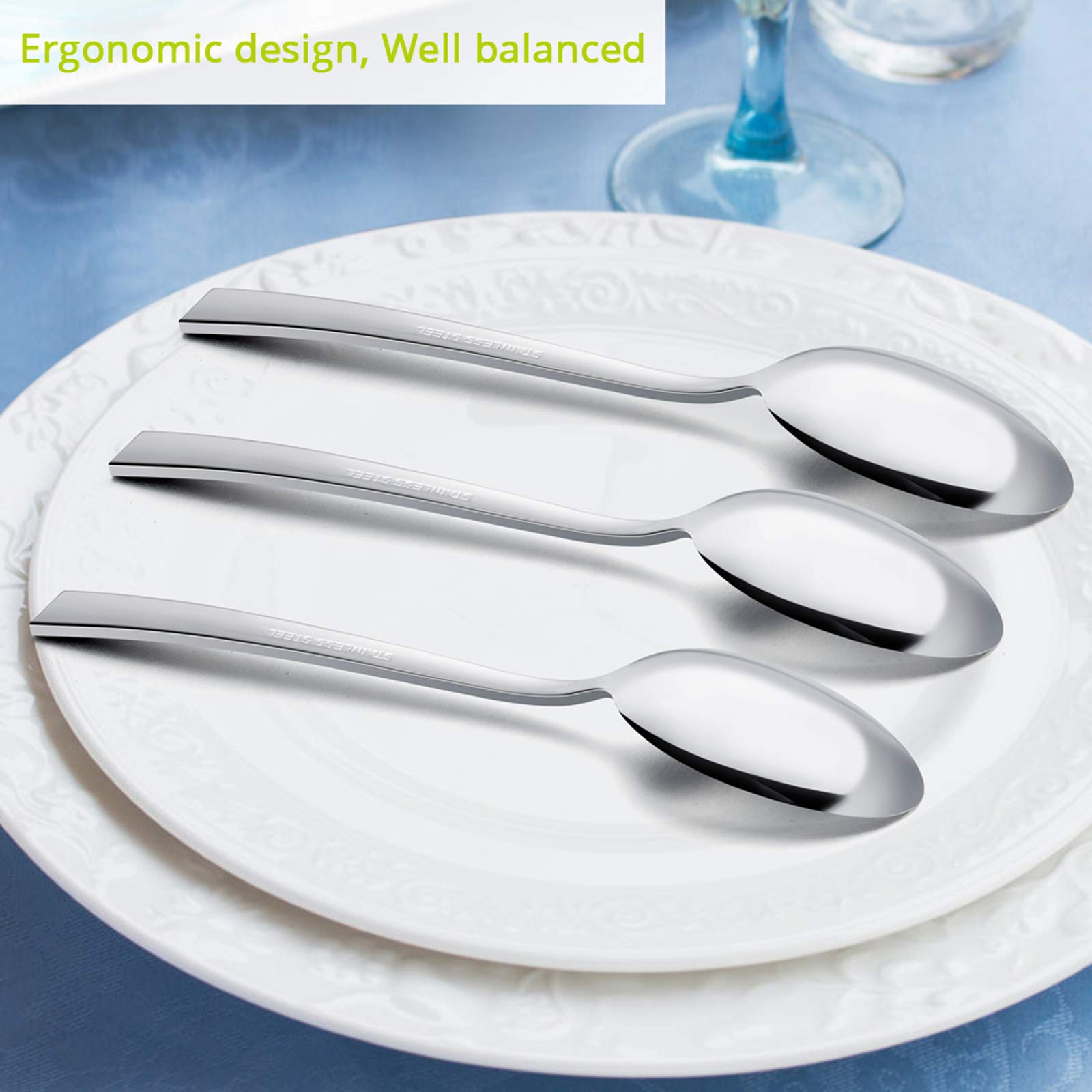 Dinner Spoons Set Of 12, E-Far 7.9 Inch Stainless Steel Soup Spoons Tablespoons For Home, Kitchen Or Restaurant, Non-Toxic & Mir