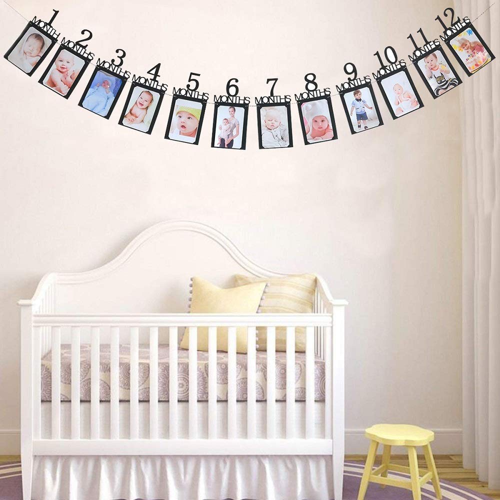 Angel Q House 1St Birthday Baby Photo Banner Growth Record 1-12 Month Photo Prop Monthly Milestone Photograph Bunting Garland,Fi