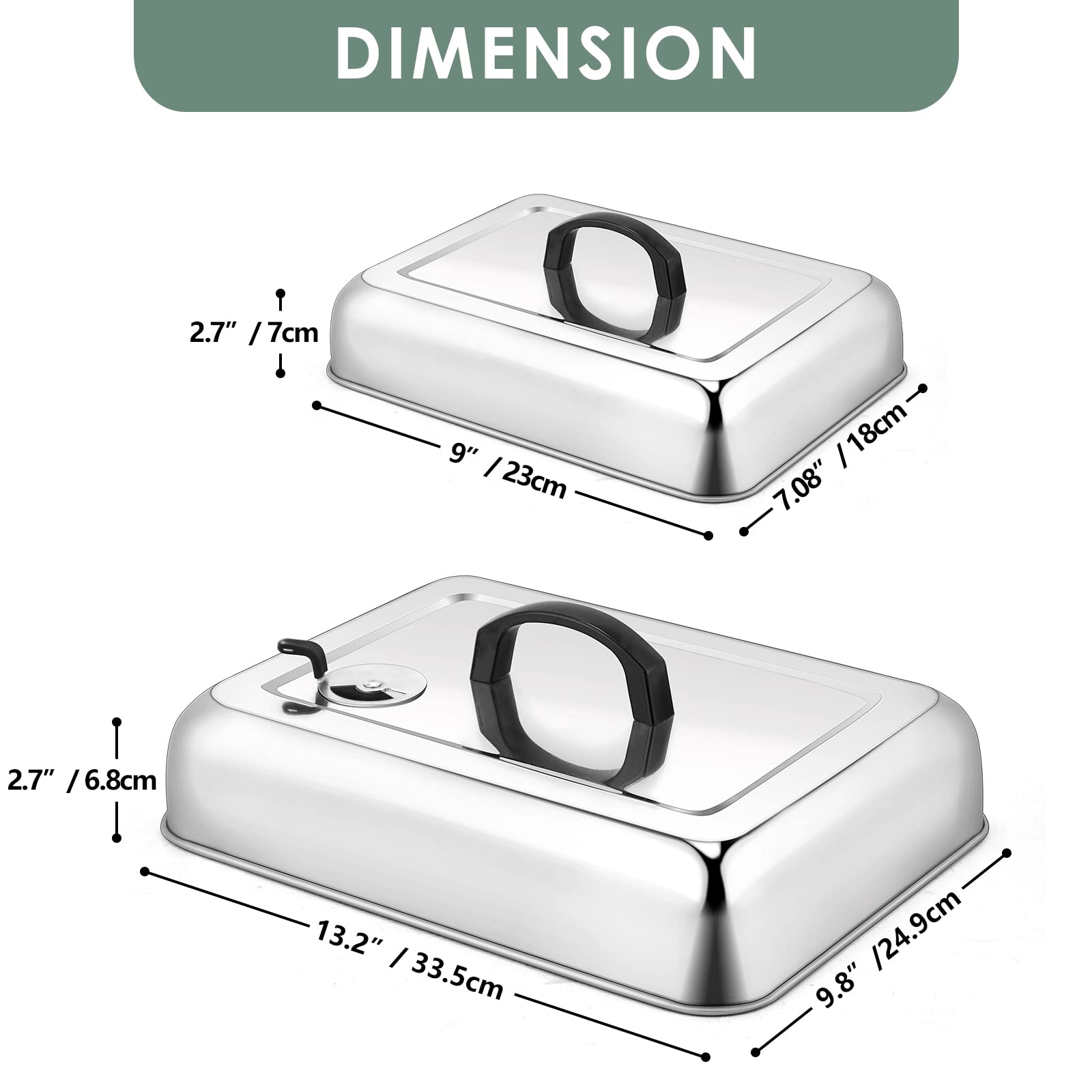3Pcs Basting Cover For Griddle, Leonyo Large 13'' & 9'' Rectangular Cheese Melting Dome With Adjustable Vent, Stainless Steel Bu
