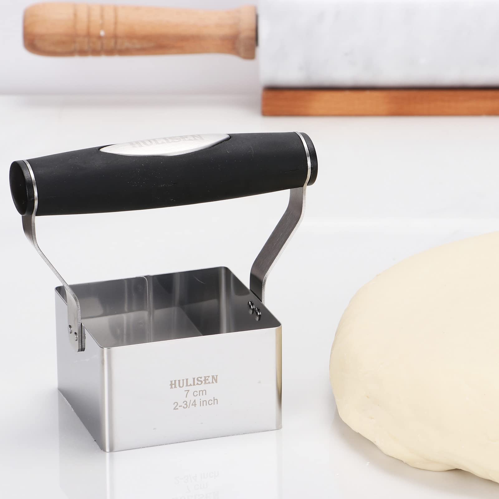 HULISEN Square Biscuit Cutter  2.75 Inch Stainless Steel Cookie Cutter with Soft Grip Handle for Thick Dough  Professional Baking Dough Tools  Dishwasher Safe  Gift Package (2.75'' Square Cutter)