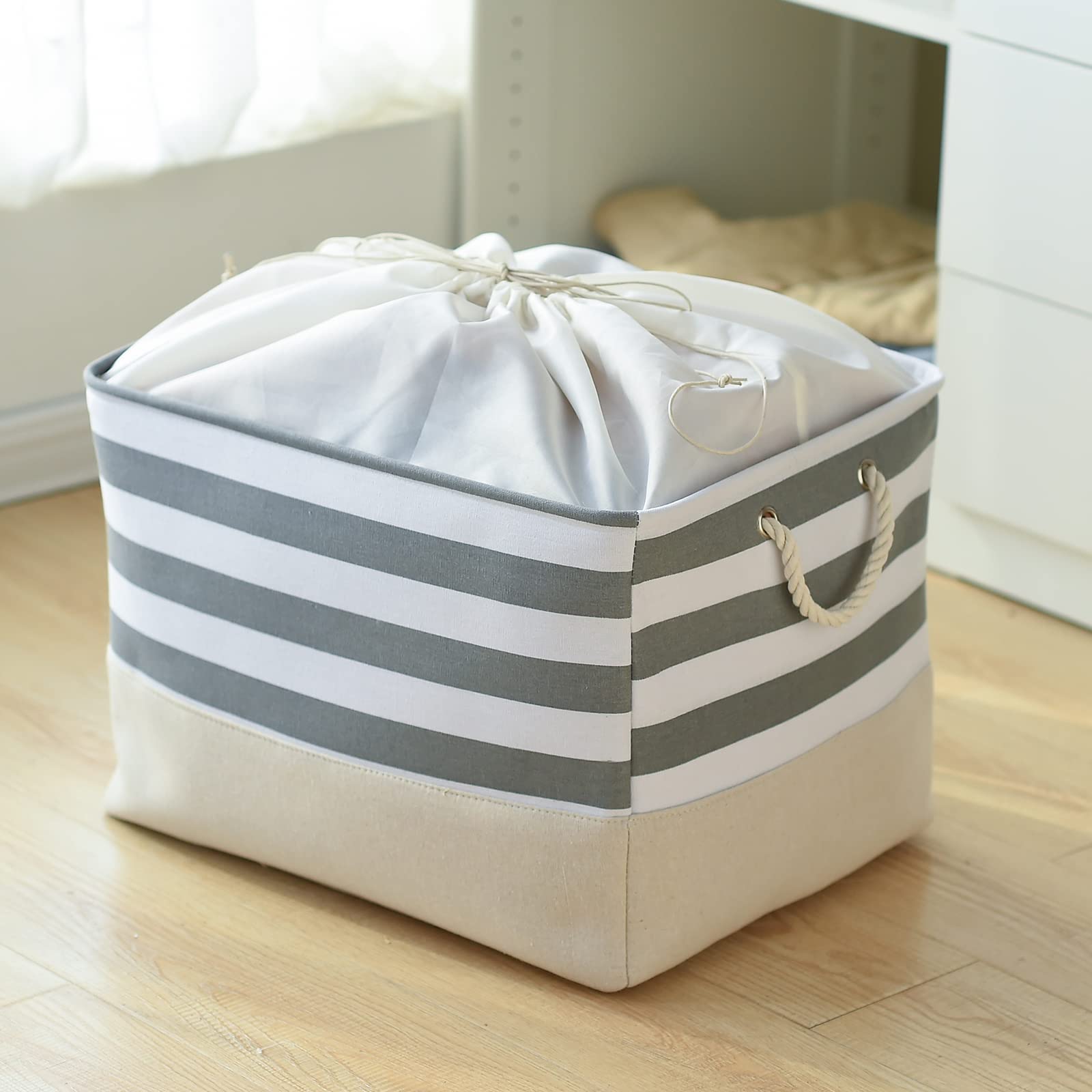 Thewarmhome Jumbo Storage Bins Baskets, Sturdy Fabric Organizing Basket W/Handles, Decorative Foldable Storage Baskets For Shelv