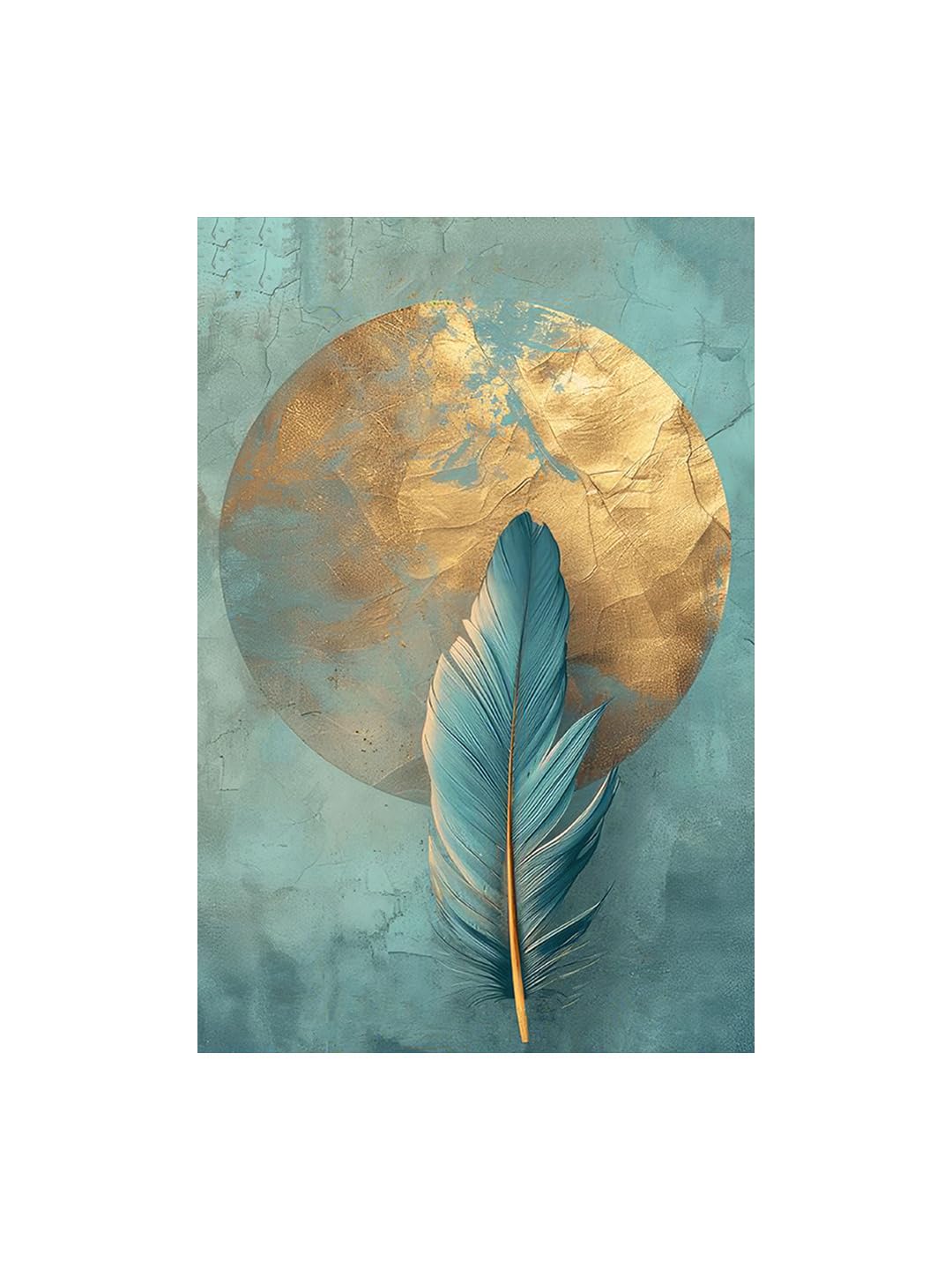 999Store Feather Canvas Painting With Gold And Turquoise Accents - Modern Wall Art For Elegant Interiors(24X36 Inch_ Canvas) Flp