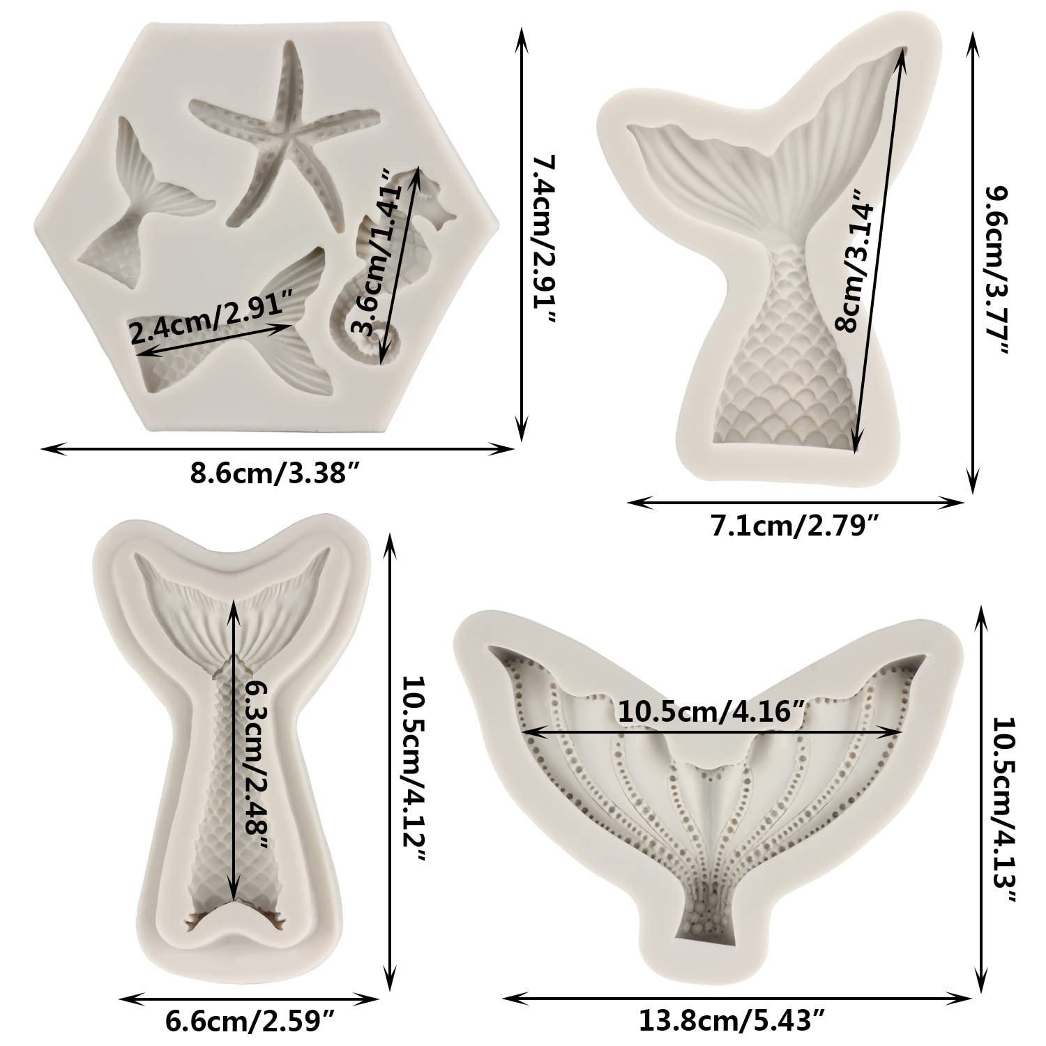 Sijiangmold Mermaid Theme Cake Fondant Molds Mermaid Tail Silicone Molds Seahorse Starfish Mold For Cake Decorating Cupcake Topp