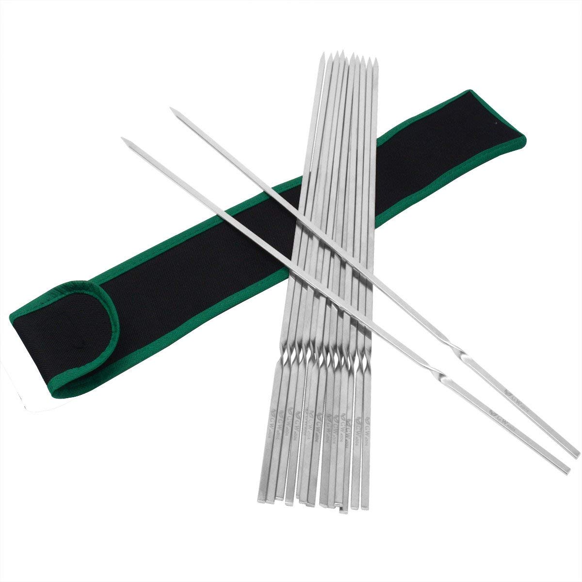 24Pcs 304 Stainless Steel Thicken 16 Inches Bbq Kabob Skewers With Storage Bag