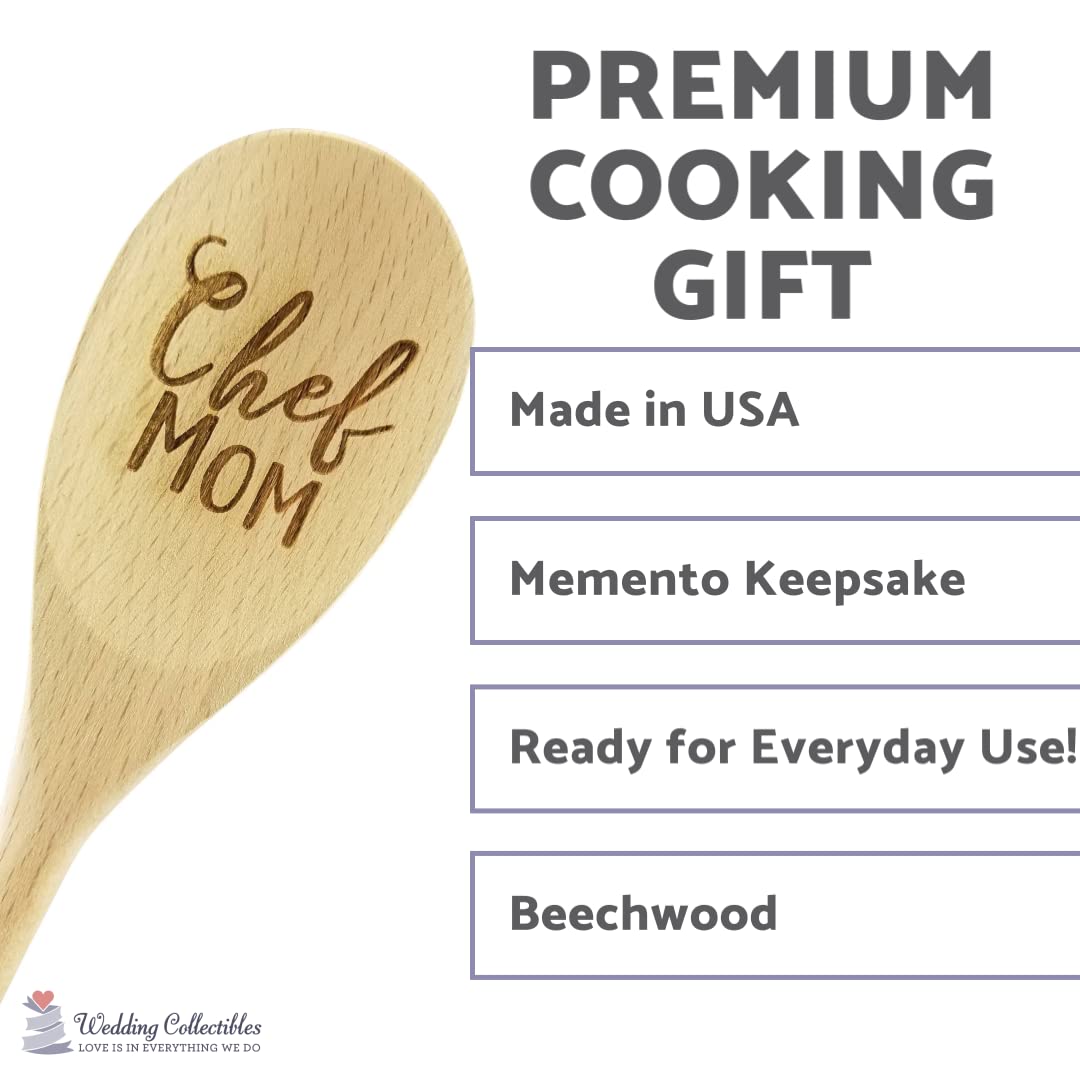 Wedding Collectibles Chef Mom Wooden Spoon (14    Long) Engraved Serving Kitchen Accessory | Smooth, Natural Beechwood | Reusabl