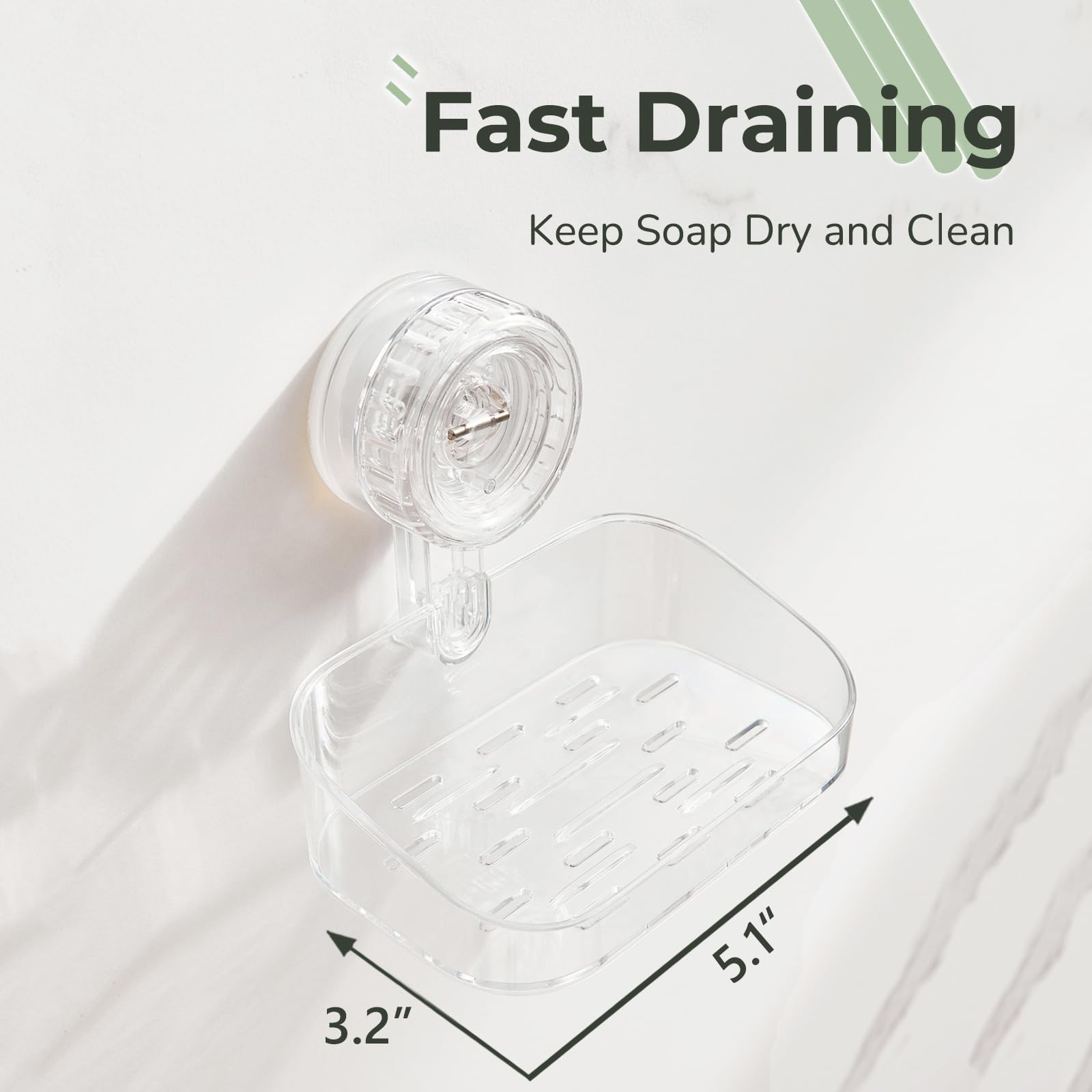 Deeif Soap Dish For Shower, Suction Cup Bathroom Double Soap Dish Holder For Shower Wall, Self Draining Shower Bar Soap Holder (