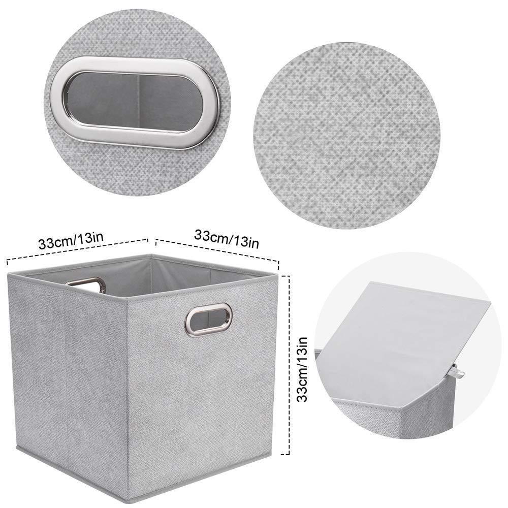 Hsdt 13 Inch Storage Cubes Bins Grey White Fabic Storage Cubes Inserts Foldable Cloth Storage Boxes Collapsible Storage Baskets