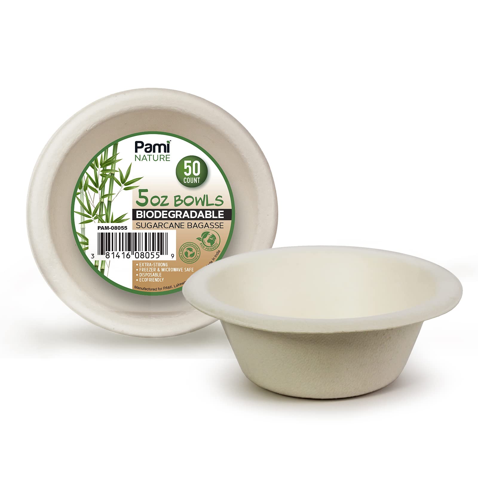 Pami 100% Biodegradable Sugarcane Bowls [Pack Of 50] Natural Compostable Soup Bowls- Planet-Friendly Bagasse Bowls For Hot & Col
