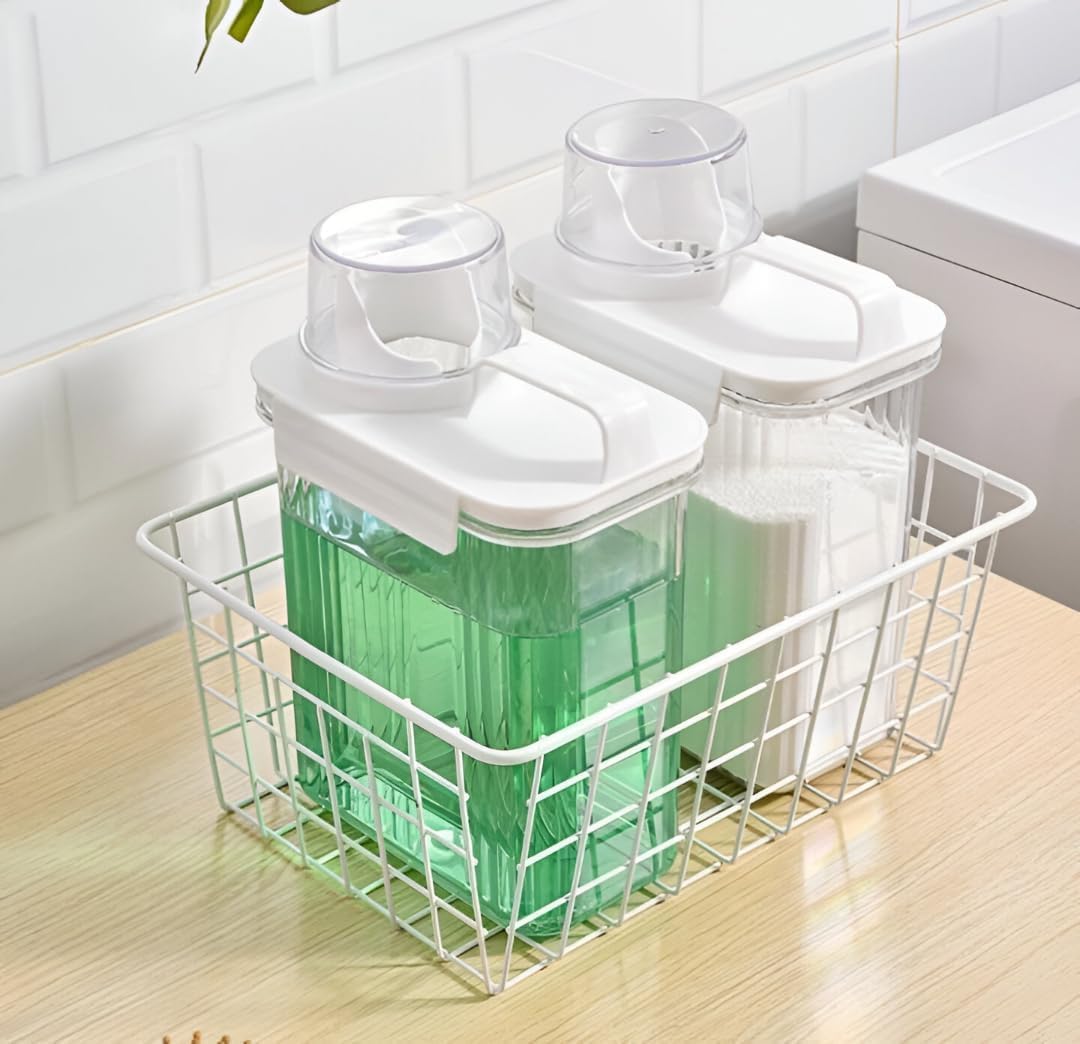 Applio Laundry Detergent Dispenser With Measuring Cup & Handle  Clear Airtight Storage Container For Liquid Detergent, Washing 
