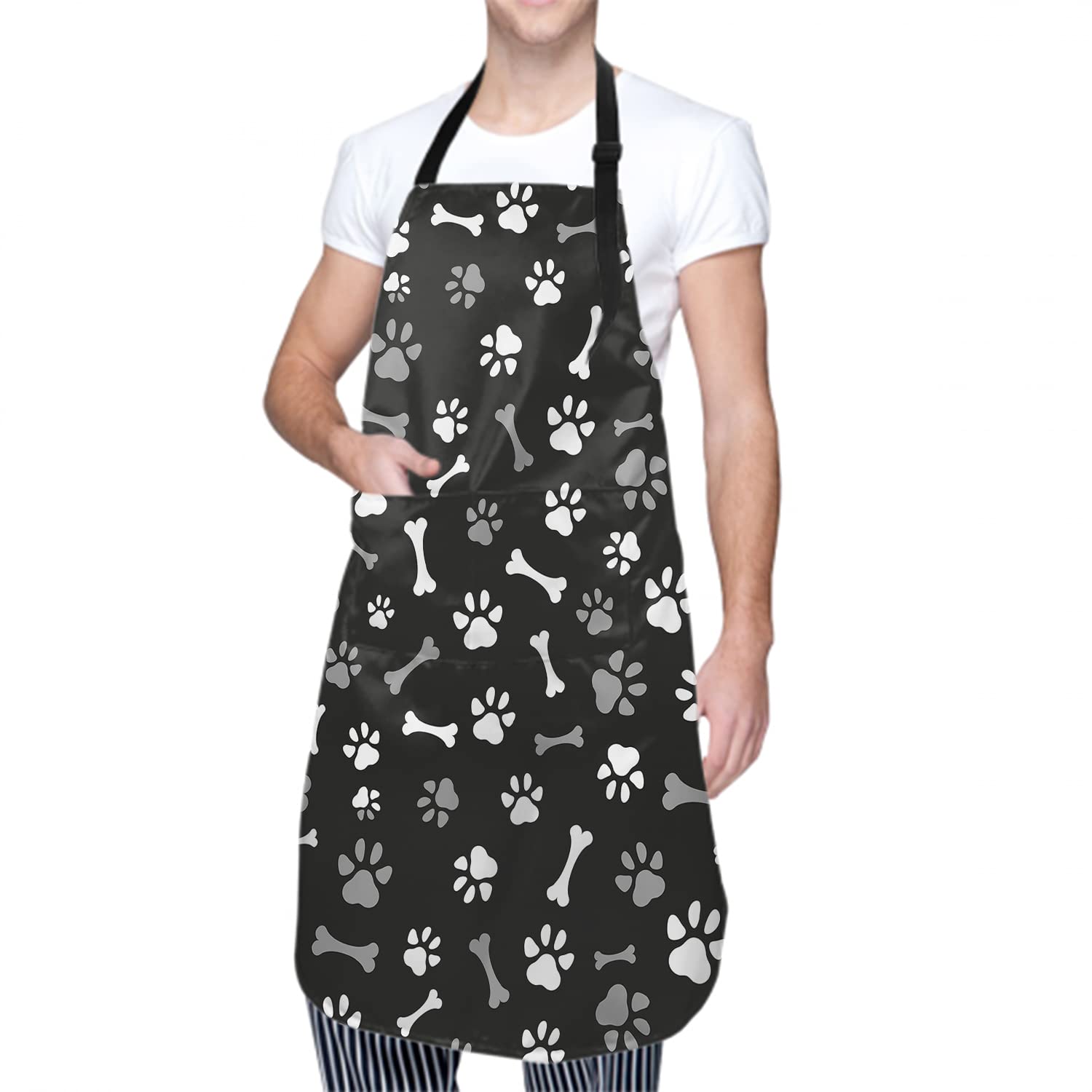 Sweetshow Dog Grooming Apron With 2 Pockets And Adjustable Neck Waterproof Stain Resistant Cute Bones Dog Paws Apron For Men & W