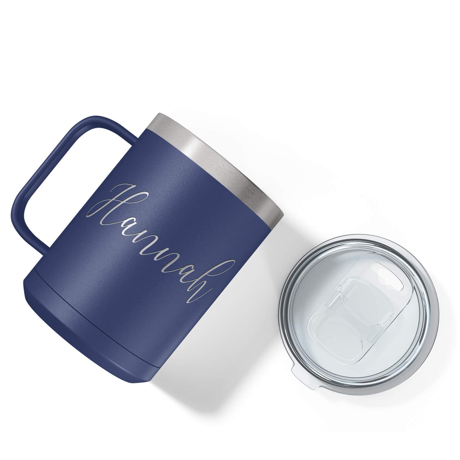 Personalized Coffee Mug Navy Blue Matte Finish 15 oz with Handle Custom Engraved Gift Stainless Steel Vacuum Insulated Cup
