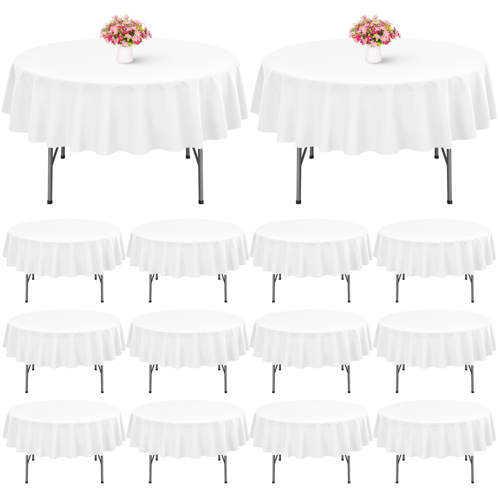 Showgeous 12 Pack Round Tablecloth 60 Inch Round White Table Cloths Polyester Tablecloths For Round Tables Washable Decorative F