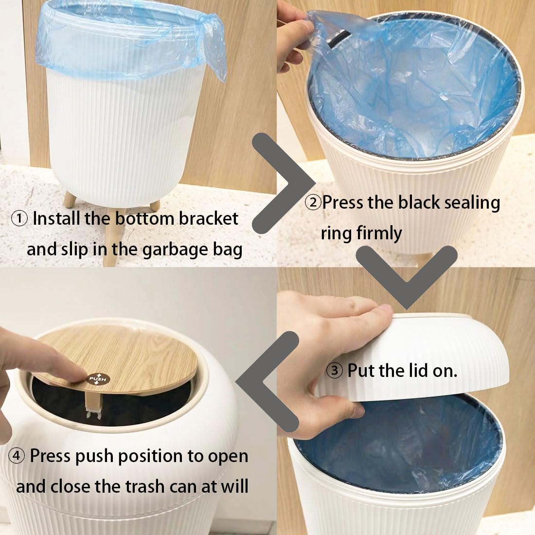 Uralfa Bathroom Trash Can With Lid, 3 Gallon / 11L Garbage Can With Pop-Up Lid, Small Dog Proof Trash Cans, Plastic Waste Basket