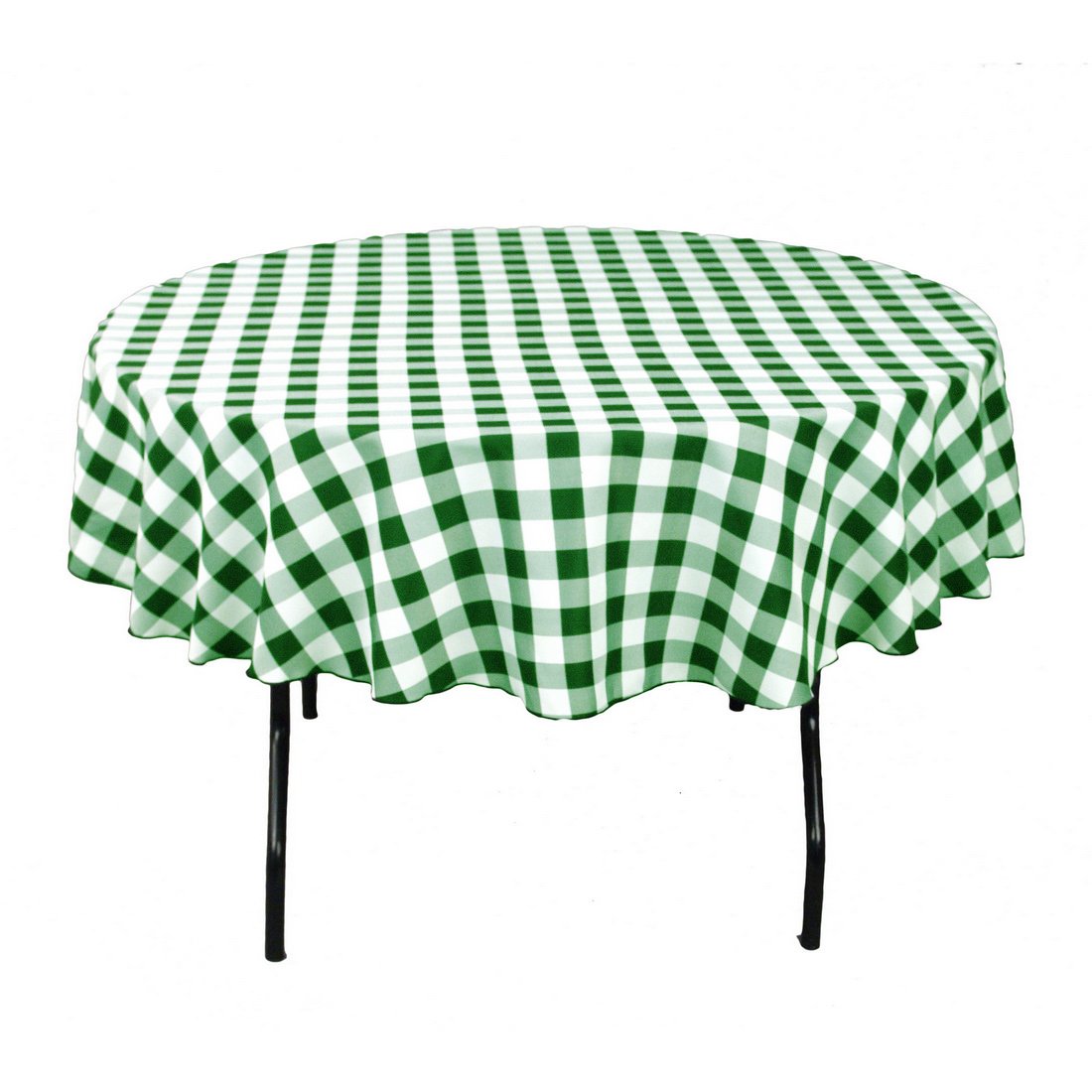 LTC LINENS 70 Inch Green and White Checkered Tablecloth Round - Green Gingham Table Cloth - Stain Resistant, Washable Fabric Pla