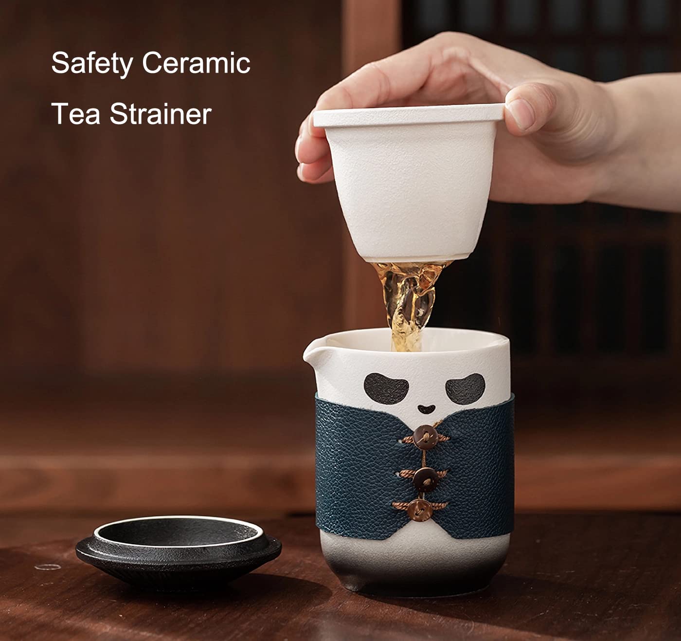 Tuchaca Travel Tea Set, Cute Panda Tea Cup With Portable Bag, 13Oz Chinese Ceramic Gongfu Teapot With 4 Ceramic Teacups, With Te