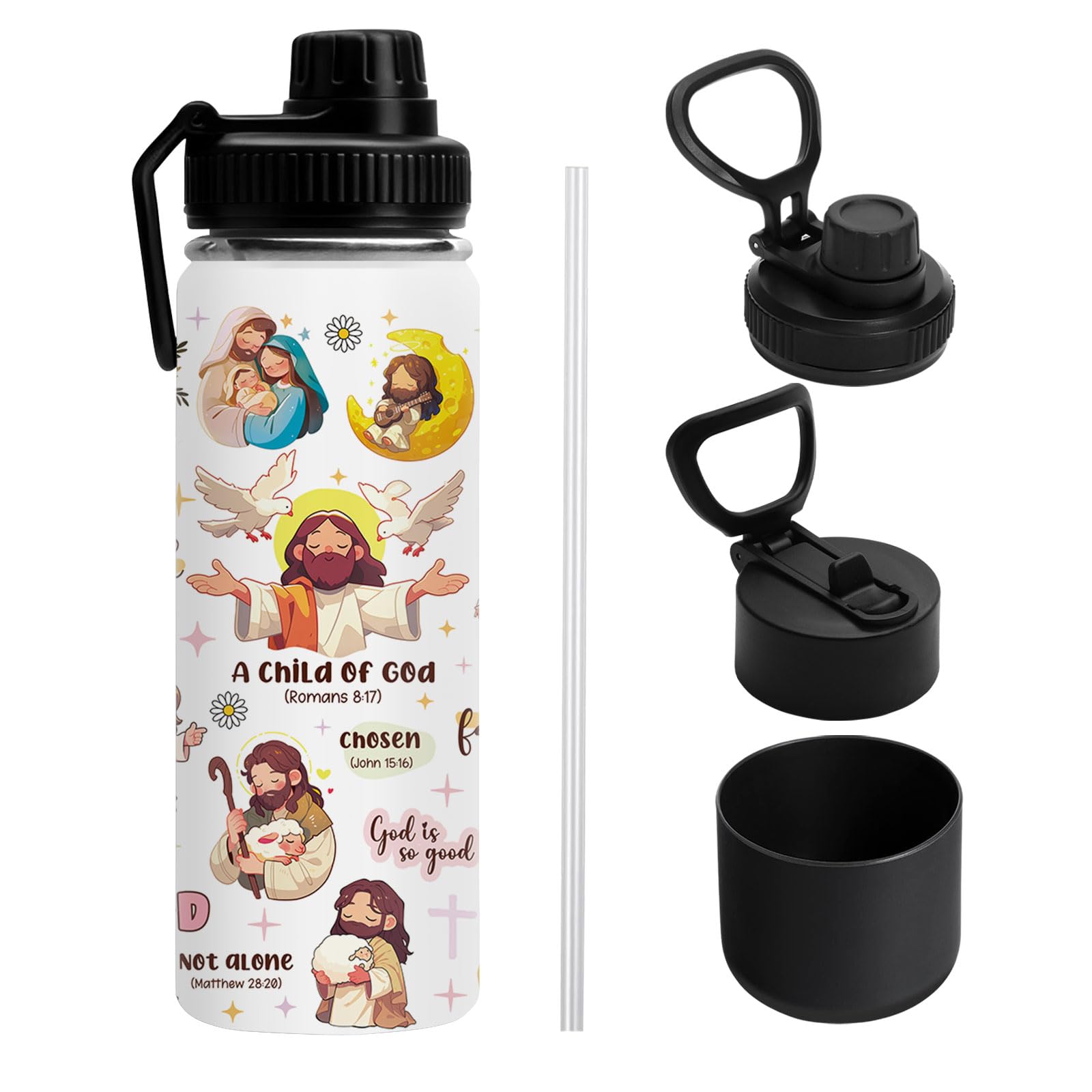Uibunoo Christian Gifts for Women, 18Oz 2 Lids Handle Sports Water Bottle
