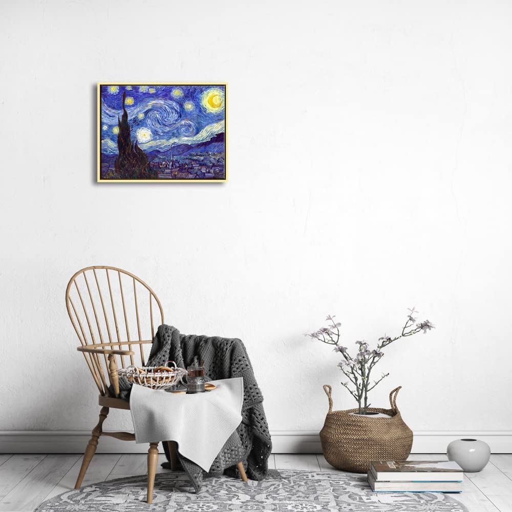 Wieco Art Framed Wall Art Giclee Canvas Prints Of Starry Night By Van Gogh Paintings Reproduction Post Impressionism Artwork Fra
