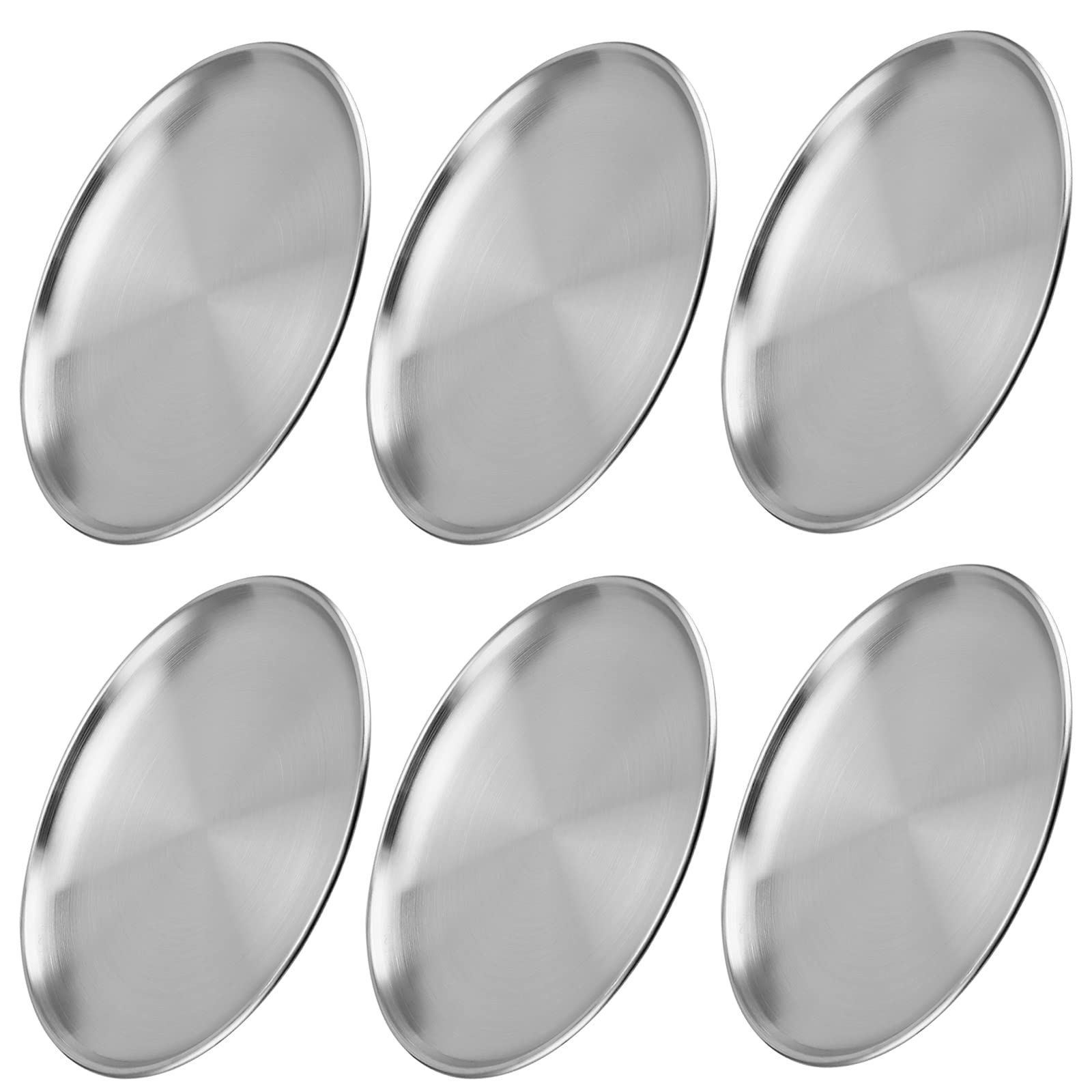 Ningwaan 6 Pack 12 Inch Stainless Steel Dinner Plates, Double Layer Round Metal Plates, Silver Brushed Metal Dinner Plates For P