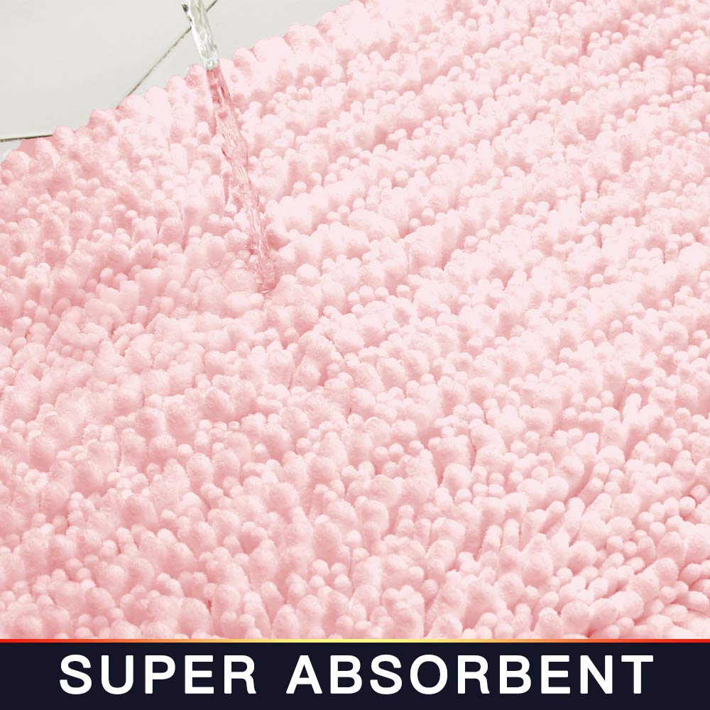 Walensee Bathroom Rug Non Slip Bath Mat (36X24 Inch Blush) Water Absorbent Super Soft Shaggy Chenille Machine Washable Dry Extra