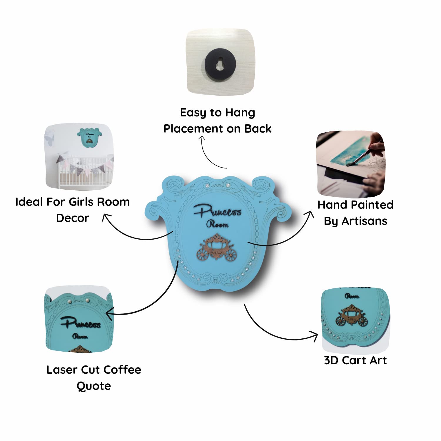 Chalk My Theme Royal Princess Room Wooden Wall Signage 14 X 11 Inches Wooden Wall Hangings Decor, Decorative Items For Girls, Bo