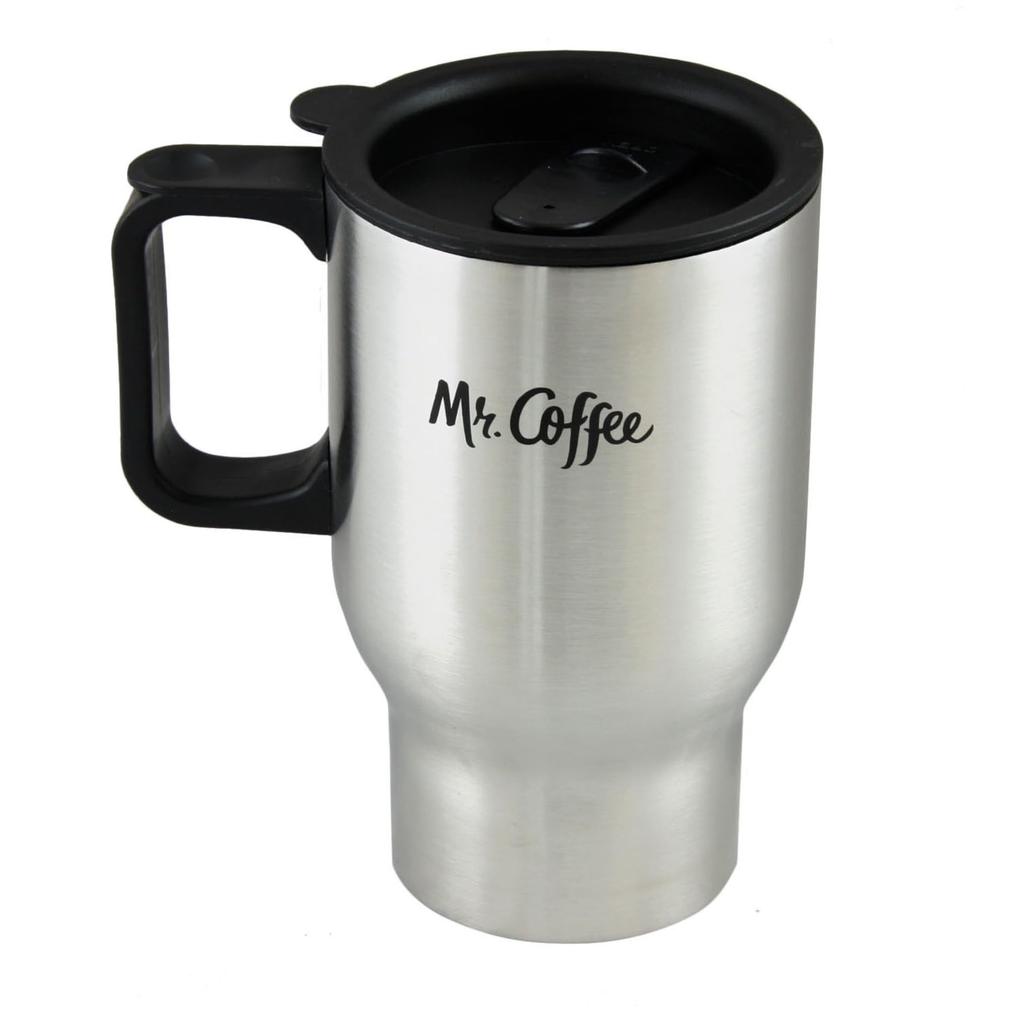 Gibson Mr Coffee Expressway 13.5 Ounce Brushed Stainless Steel Travel Mug with Black Lid and Handle, 13.5 oz, Silver