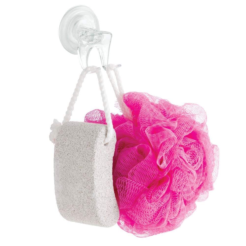 Idesign Plastic Power Lock Suction Bathroom Shower Hooks For Razor, Loofah, Wash Cloth, 2.25'' X 2.25'' X 2.5'', Clear