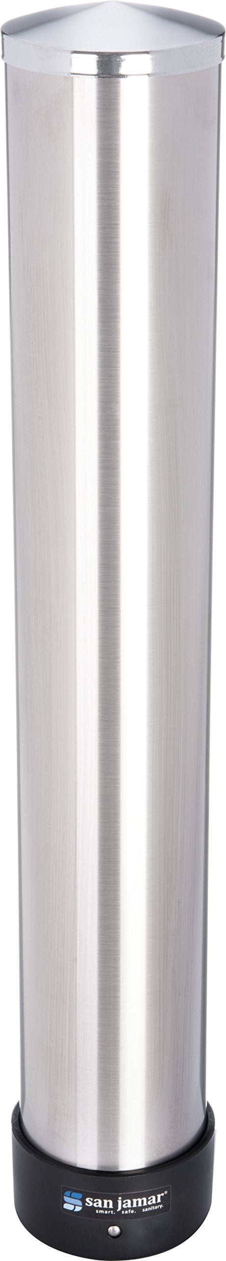 San Jamar Small Pull-Type Cup Dispenser 6 - 10 Oz. Cups For Restaurants, Home, And Office, Stainless Steel, 23.5 Inches, Silver