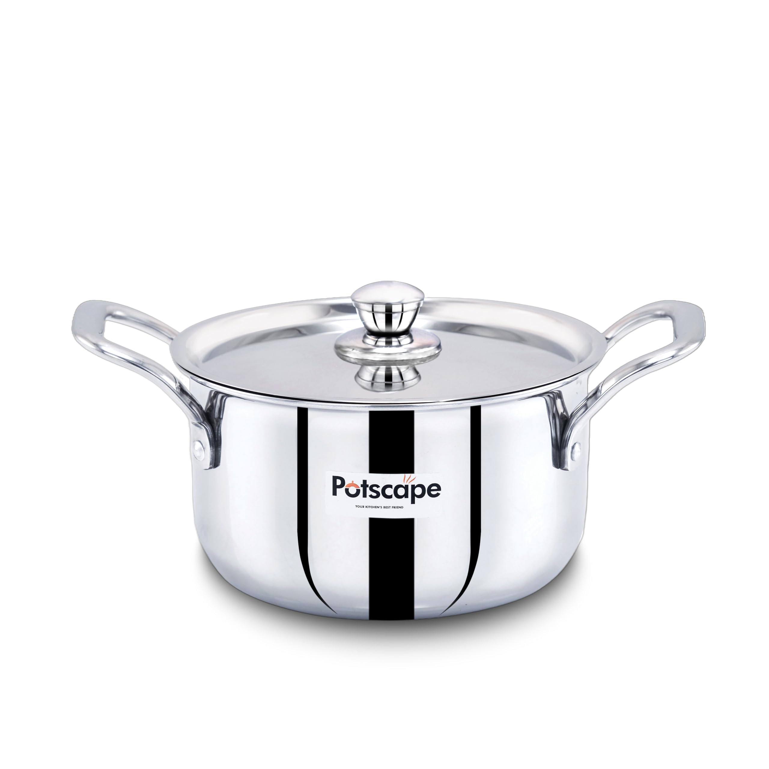Potscape Triply Stockpot With Lid, 18 Cm Capacity 2.6 Ltr | Triply Sas Construction | | Induction Compatible Dishwasher Safe | S
