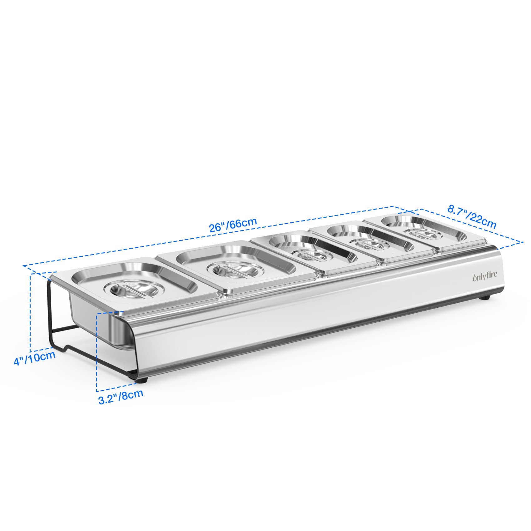Onlyfire Pizza Topping Station Stainless Steel Seasoning Containers With Lid, 5 Compartment Trays For Prepping Ingredients And T