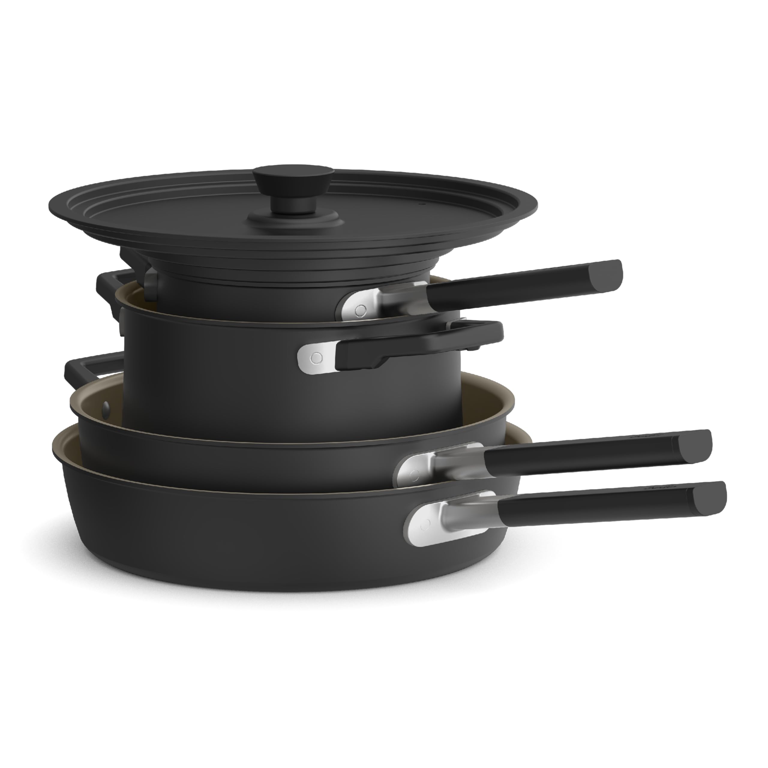 bella 9 Piece StoreMore Cookware Set, Fits-anywhere Kitchenware w EverGood Ceramic Nonstick Coating, Dishwasher & Oven Safe, All