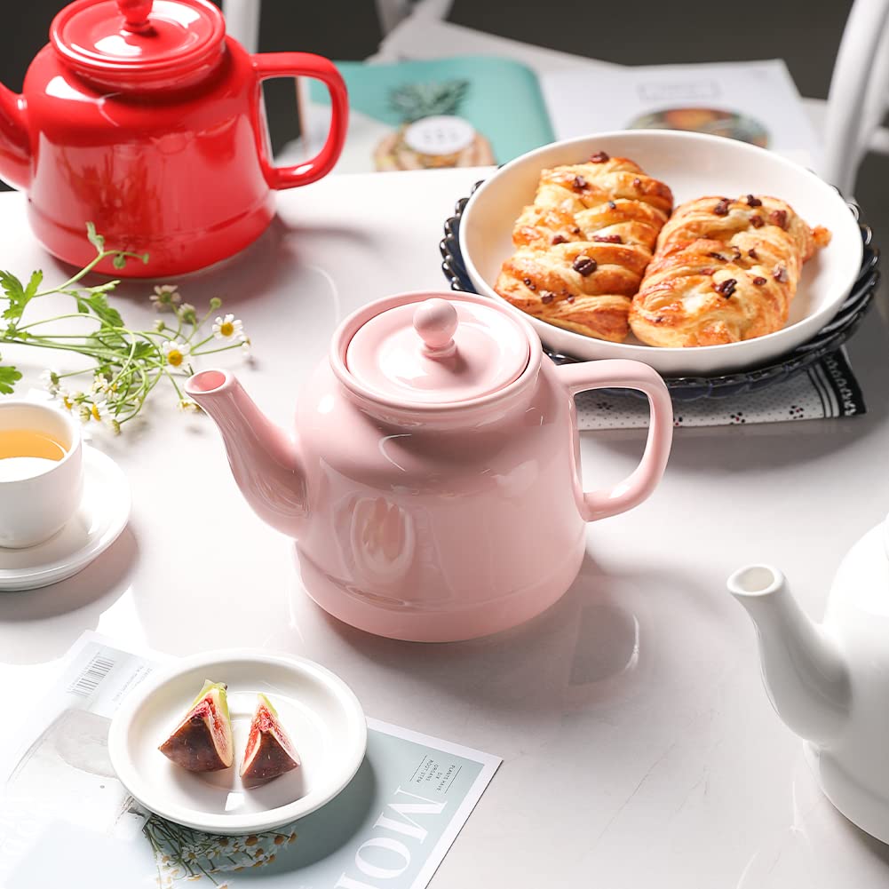 SWEEJAR Porcelain Teapot with Infuser and Lid  35 Fl Oz Teaware with Stainless Steel Filter for Tea  Milk  Coffee  Office  Home  Pink