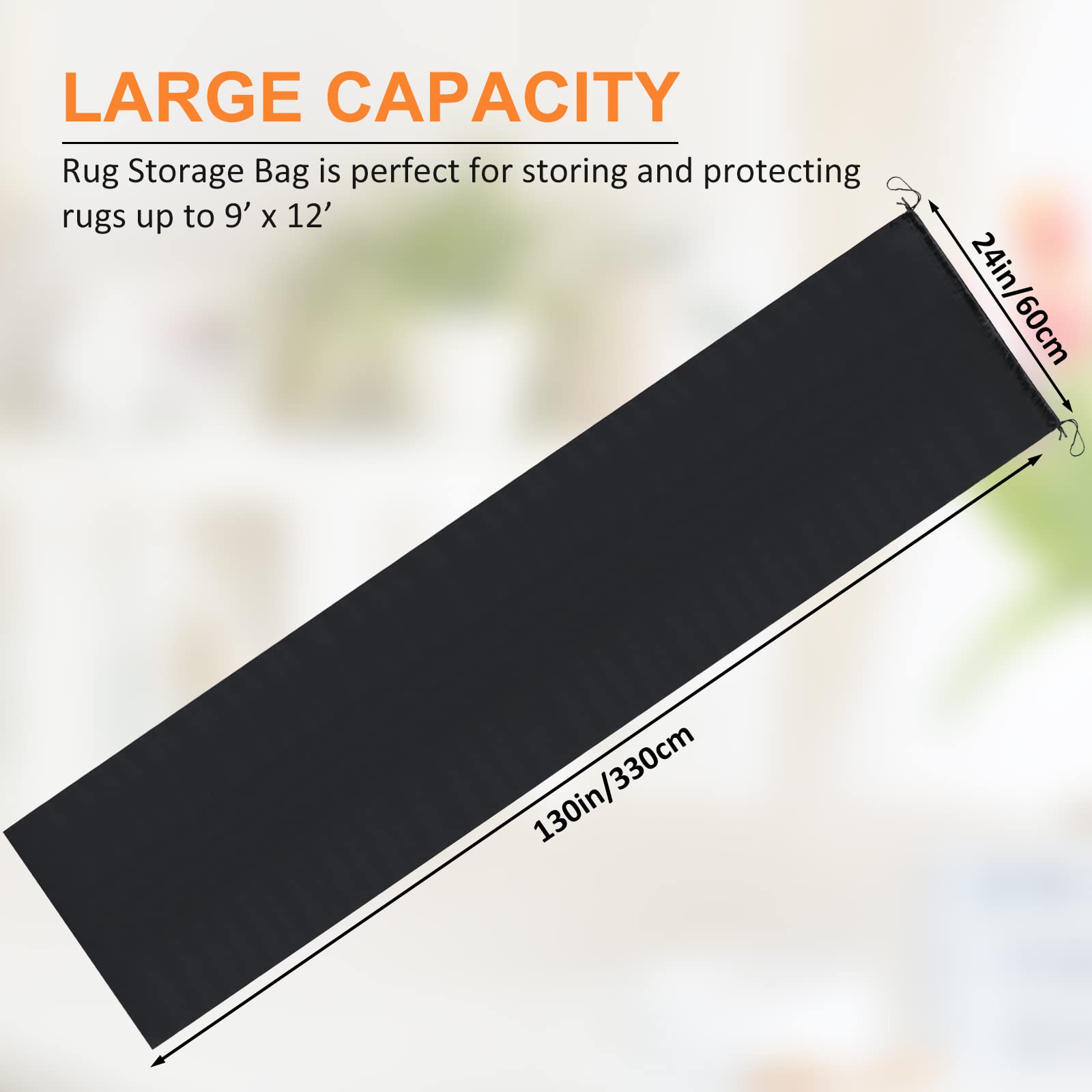 Chengu Jumbo Rug Storage Bag Fitting Rugs Up To 9 X 12 Ft, Protection For Rolled Rug 24 X 130 Inch, Large Nylon Dustproof Drawst