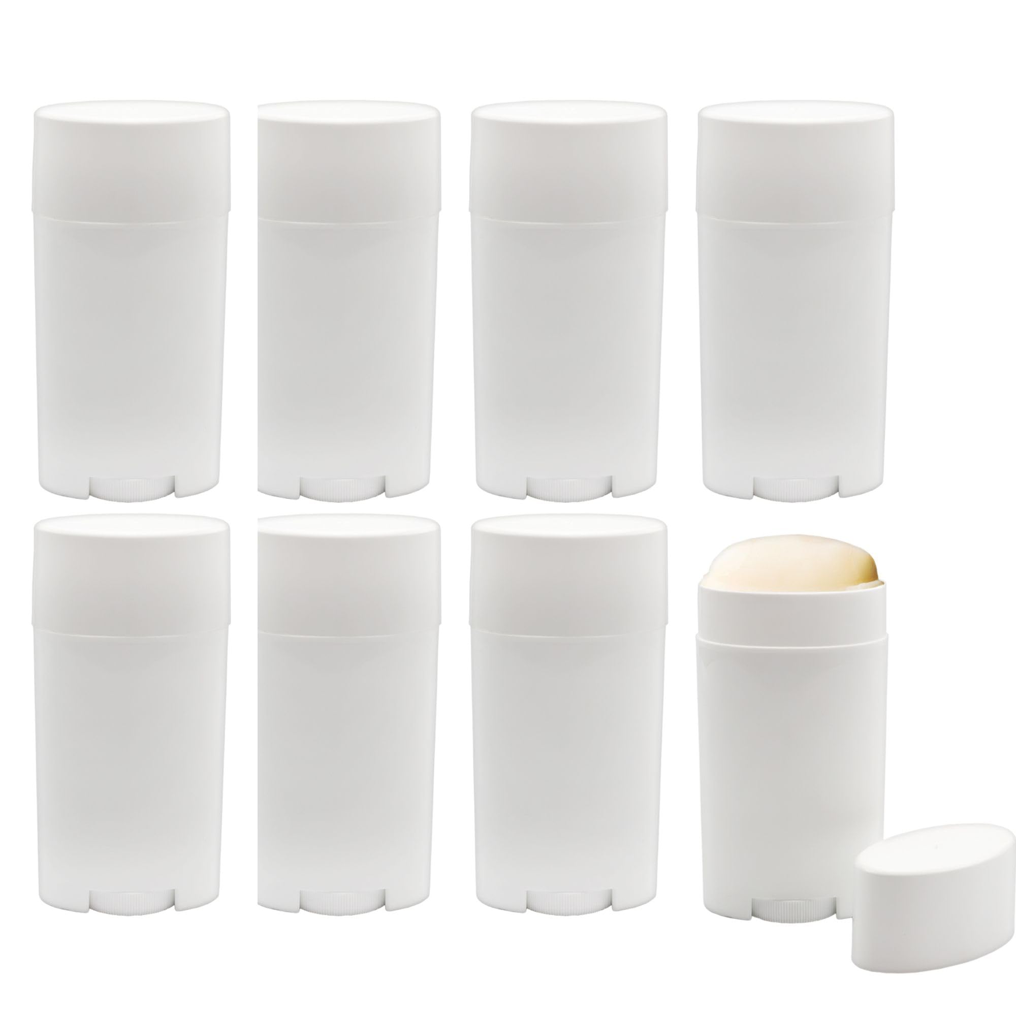 Cornucopia Brands 2.5oz Empty Deodorant Containers (8-Pack, 75ml); BPA-Free Plastic White Twist-Up Refillable Tubes for DIY Deod