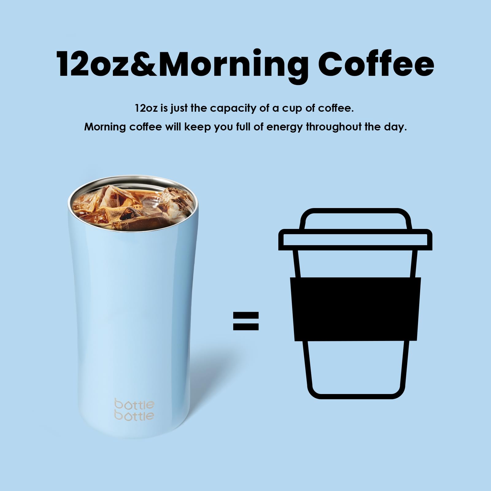 BOTTLE BOTTLE Insulated Coffee Tumblers with Dual-use Lid and Straw Double Walled Iced Travel Coffee Mug for Woman and Man 12oz Stainless Steel Tumbler with Handle(green)