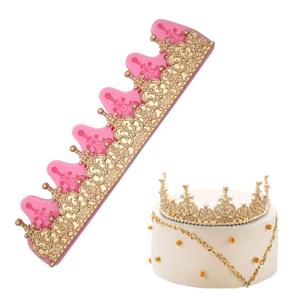 13 Inch Long 3D Crown Silicone Fondant Mold Lace Cake Border Moulds Gumpaste Sugarcraft Mould For Wedding Decoration Cake Decora