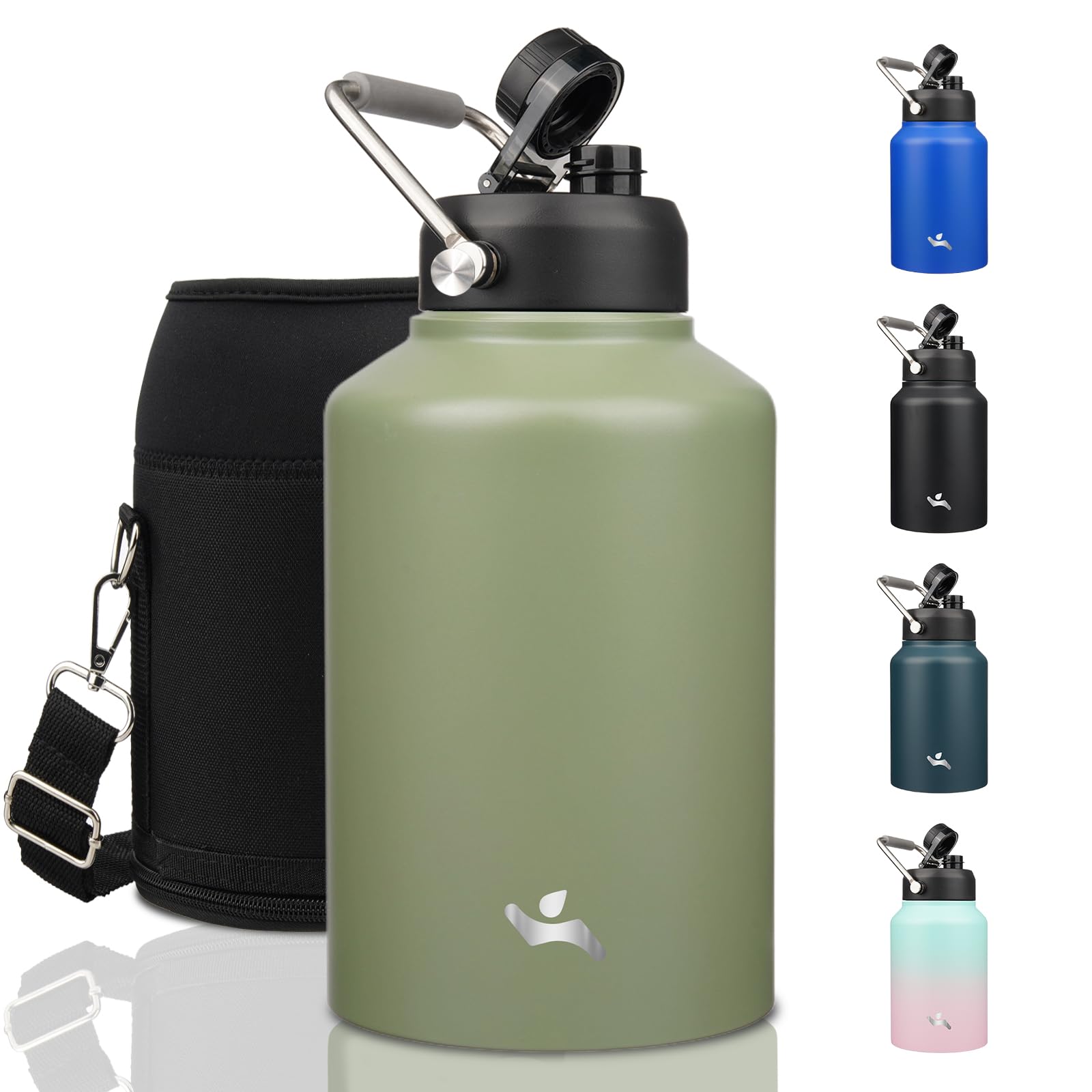 Konokyo 1 Gallon Jug with Handle,128 oz Insulated Water Bottle with Carrying Pouch, Double Wall Vacuum Stainless Steel Metal Bot