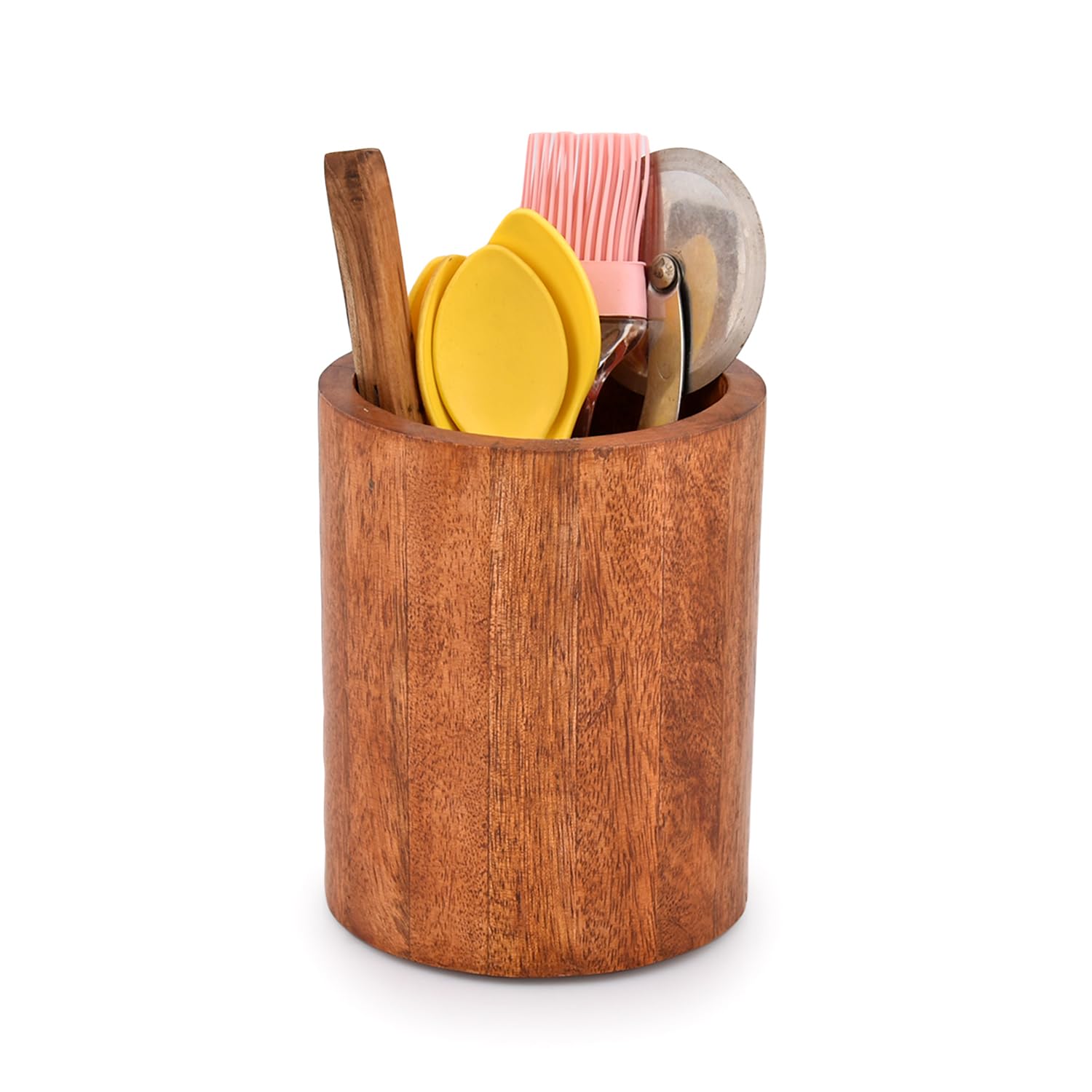 Edhas Natural Mango Wood Cooking Utensil Holder For Countertop, Spoons, Cooking Tools, Etc. (5'' X 5'' X 6'')
