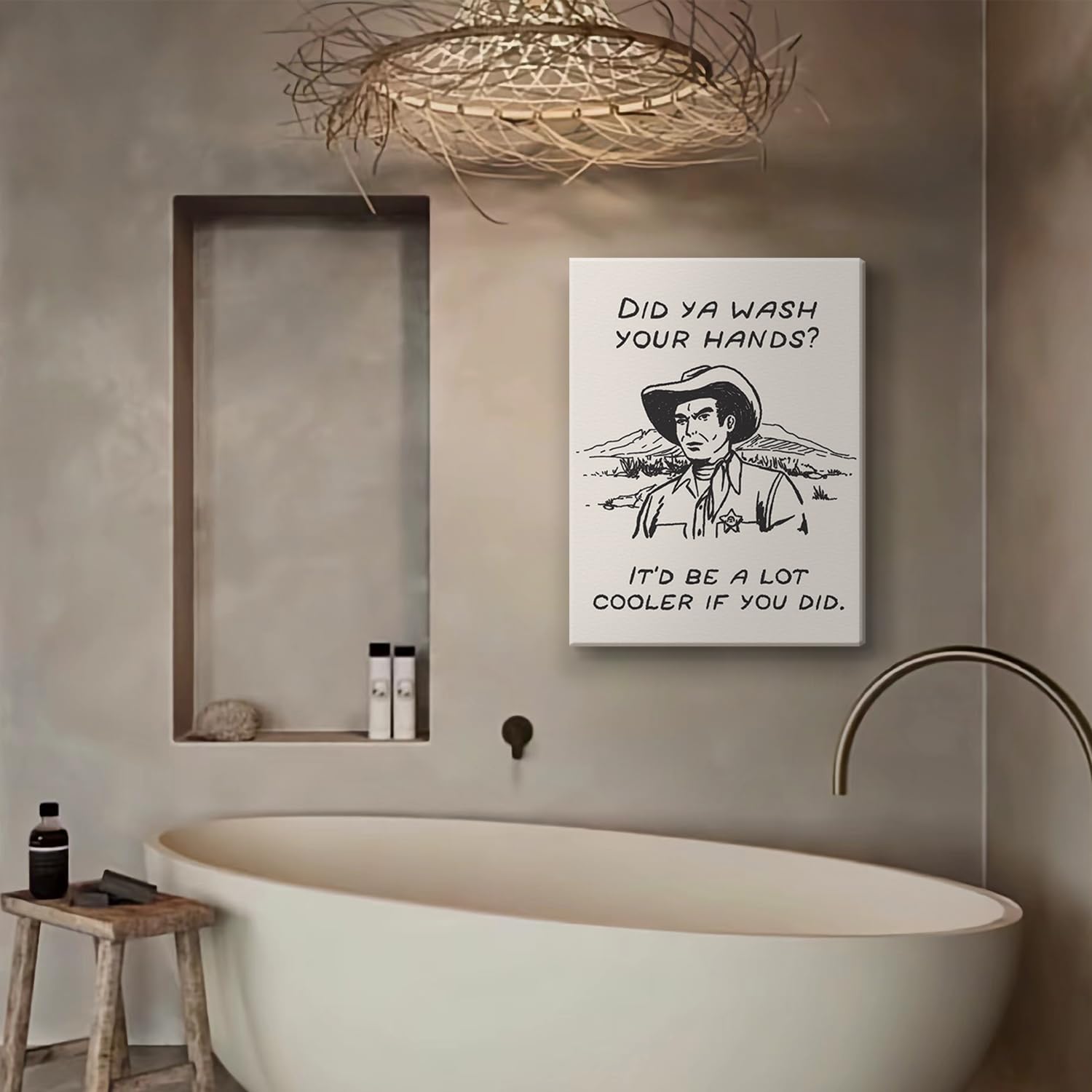 Framed Retro Black And White Cowboy Kitchen Wall Art Did You Wash Your Hands Canvas Prints Cute Bathroom Humor Pictures Trendy D