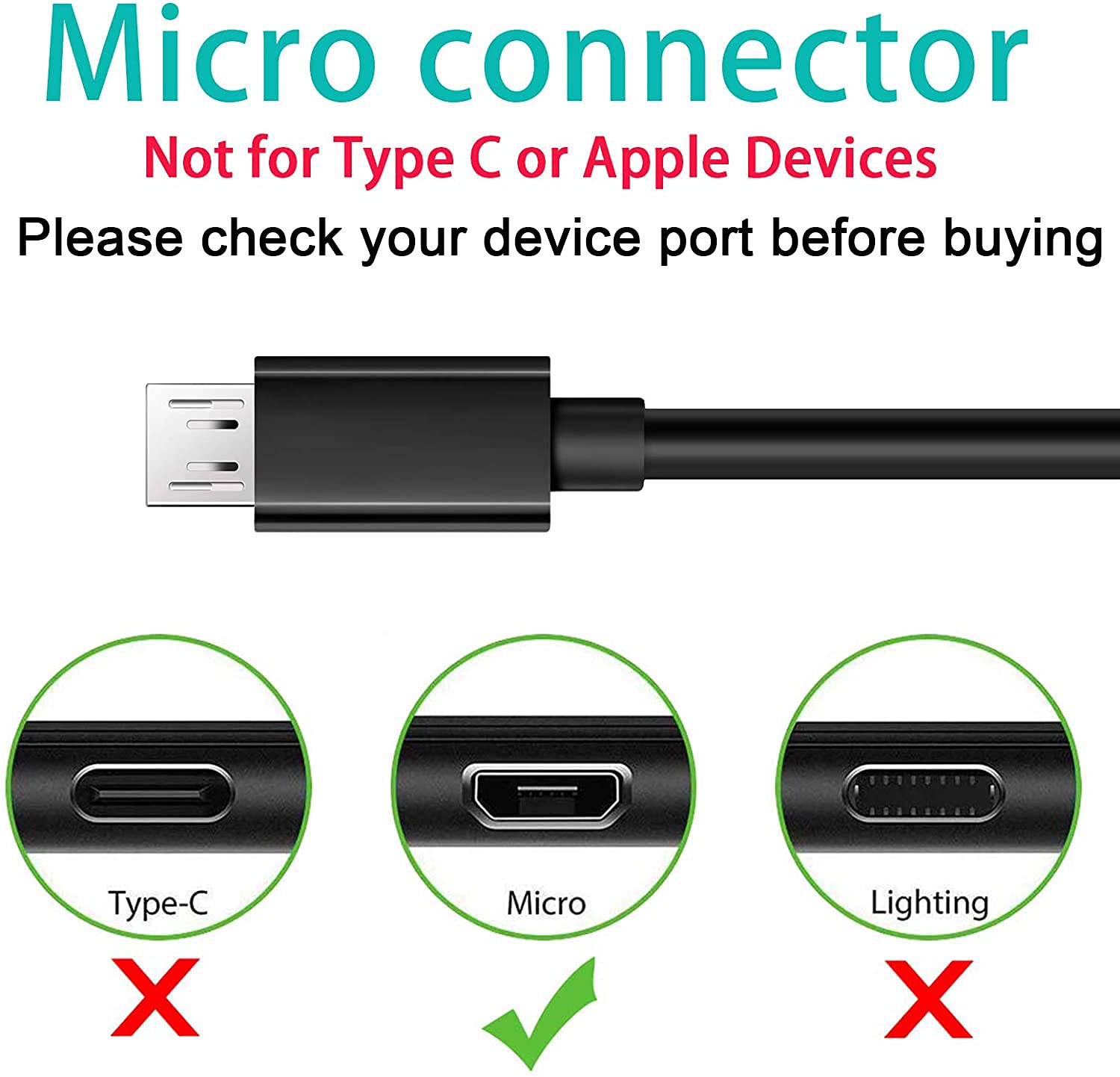 Rahhaze Replacement Micro Usb Charging Cable Cord For Simple Human Mirror Compatible With Simplehuman Mirror 5'' 8'' Round Light