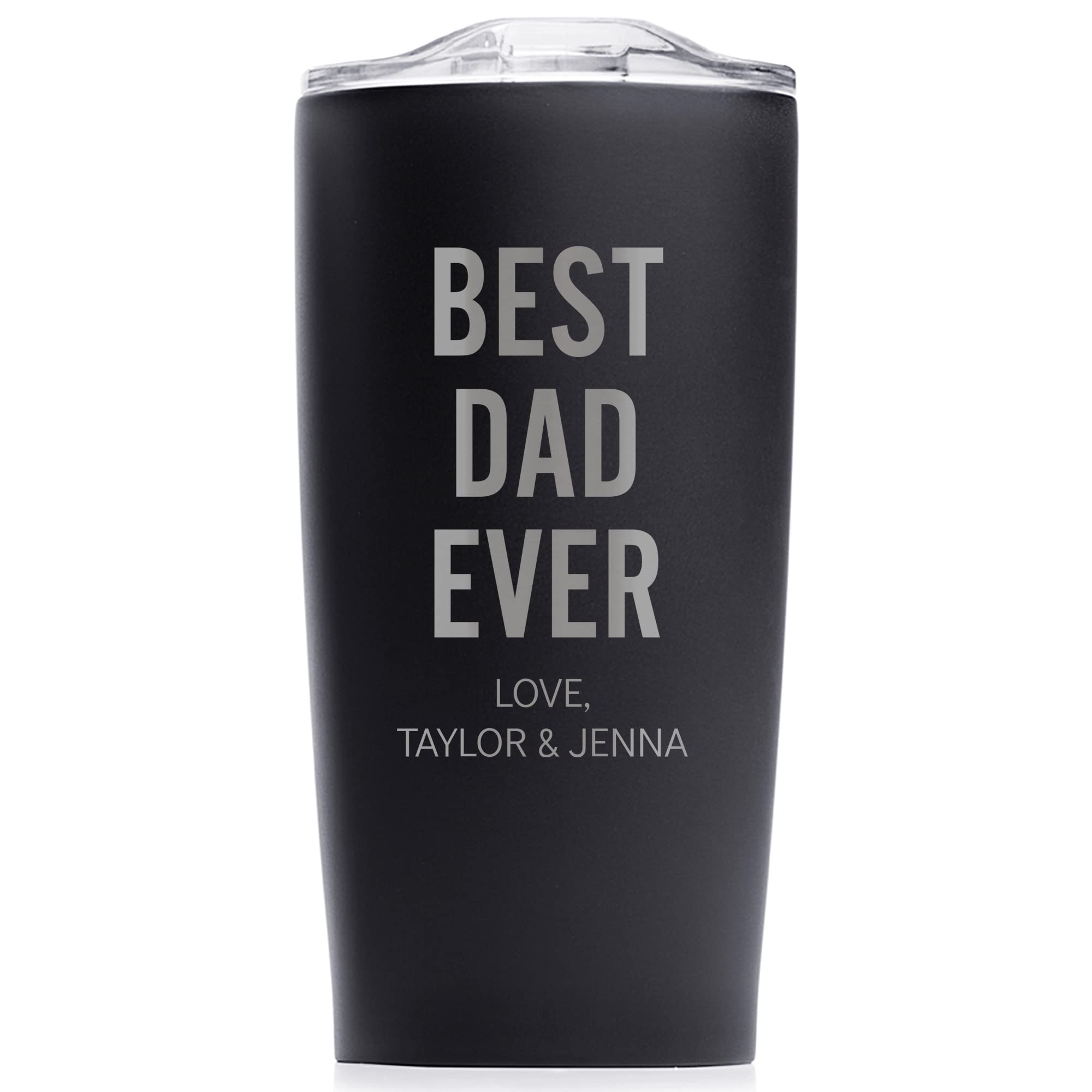Lifetime Creations Engraved Personalized Best Dad Ever Tumbler (Matte Black) - 20 Oz Coffee Travel Mug For Dad With Kids Names,