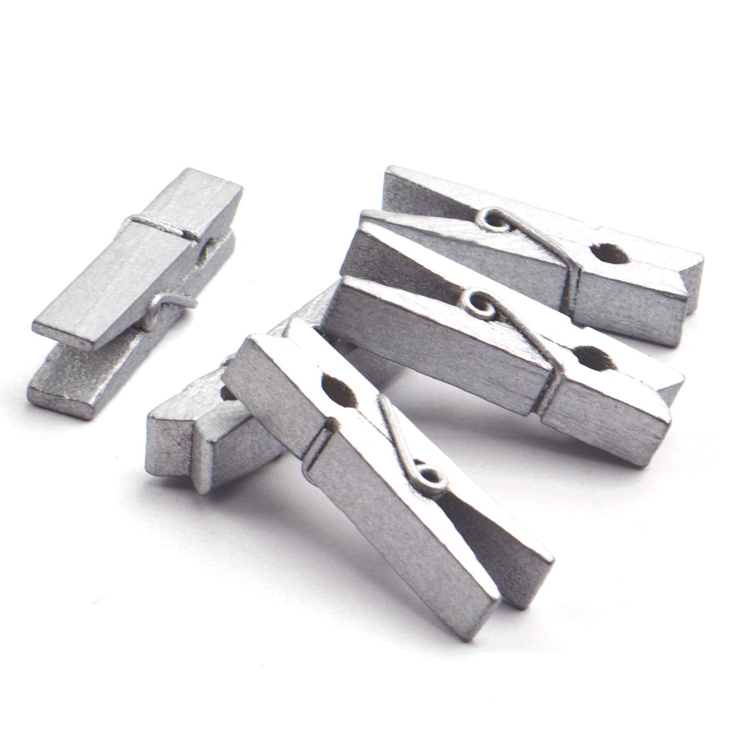 Jdesun 50 Pieces Photo Clips Mini Silver Wooden Picture Paper Clip Clothespins Peg for Office Home Arts