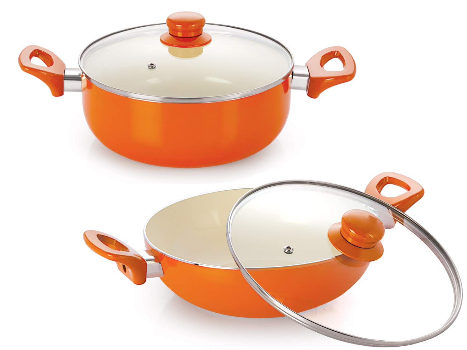 Nirlon Ceramic Induction Base NonStick Aluminium Cookware Set, 2Pieces, Orange